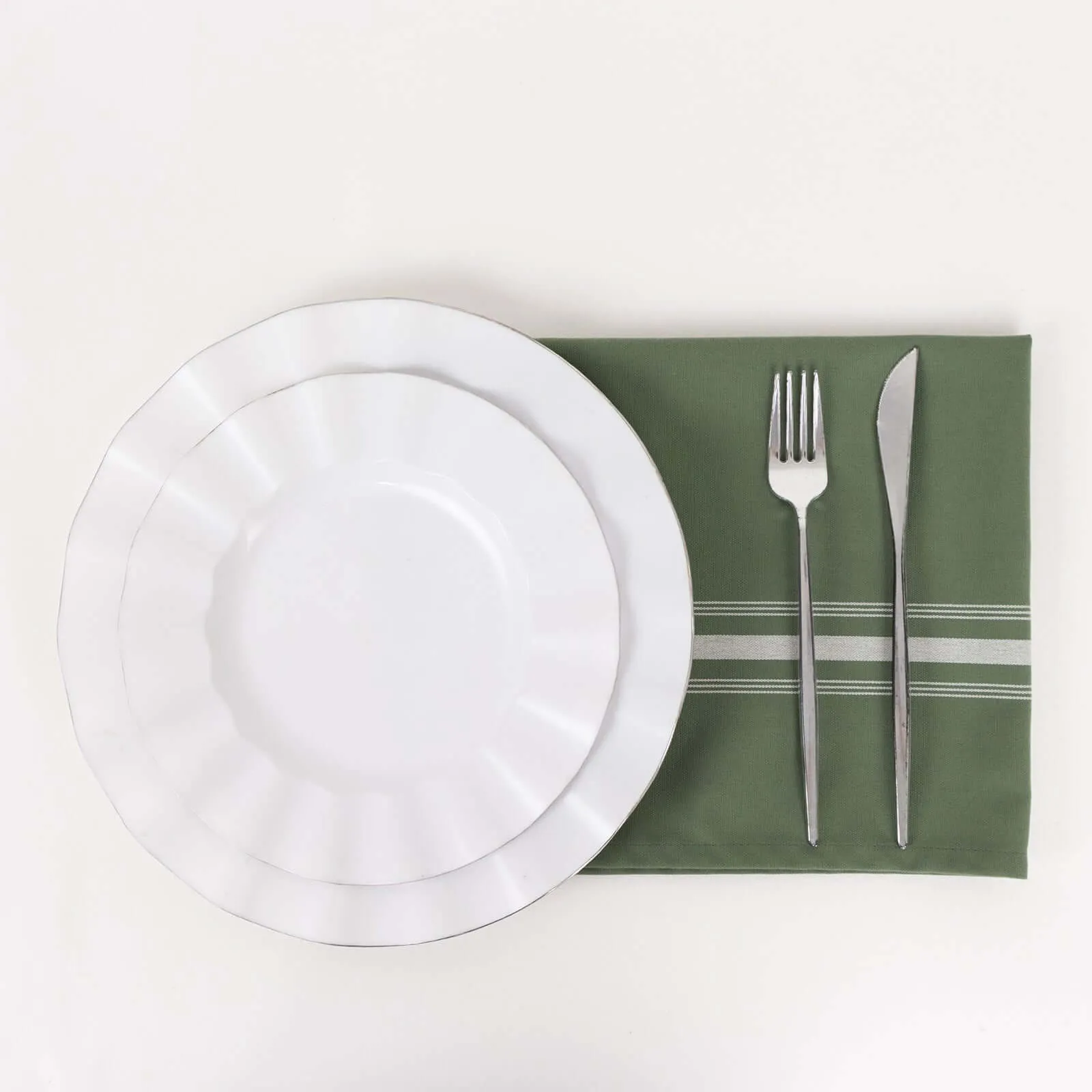 10 Pack Dusty Sage Green Spun Polyester Cloth Napkins with White Reverse Stripes, Premium Restaurant Quality Bistro Napkins - 18"x22"