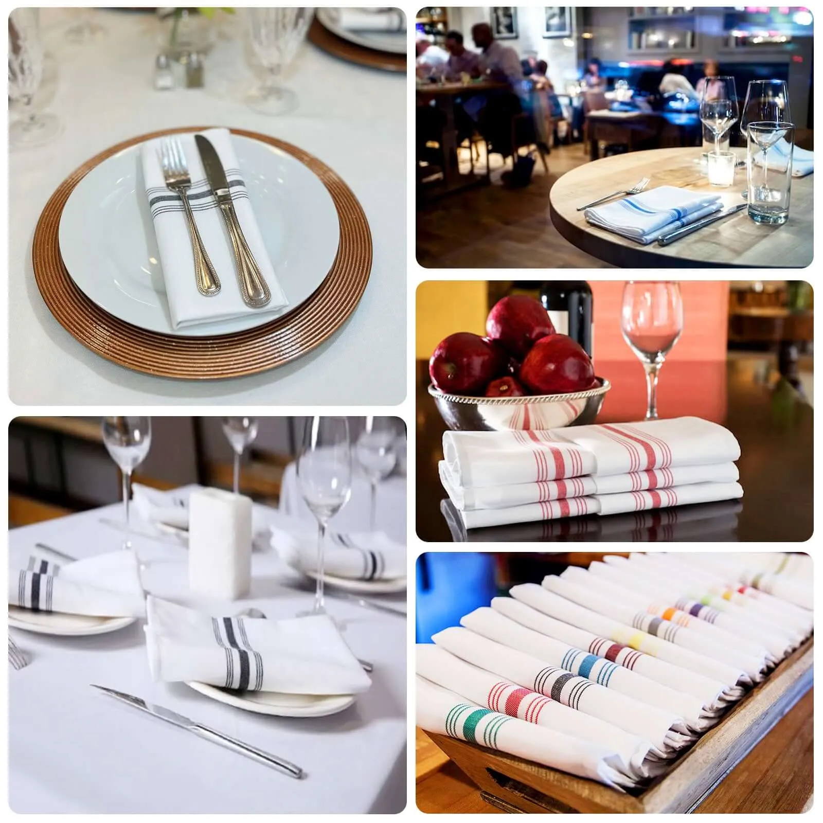 10 Pack Dusty Sage Green Spun Polyester Cloth Napkins with White Reverse Stripes, Premium Restaurant Quality Bistro Napkins - 18"x22"