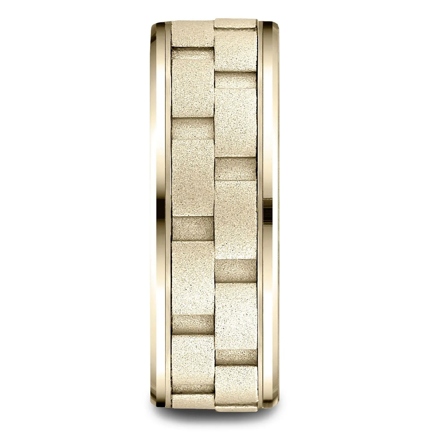 14 Karat Yellow Gold 8mm Comfort-fit Drop Bevel Sandblasted Satin Finish Chain Link Design Band