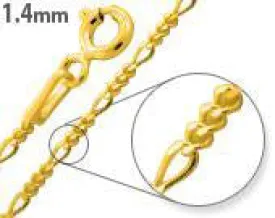 14K Gold Plated Sterling Silver Figaro Chain 1.4MM