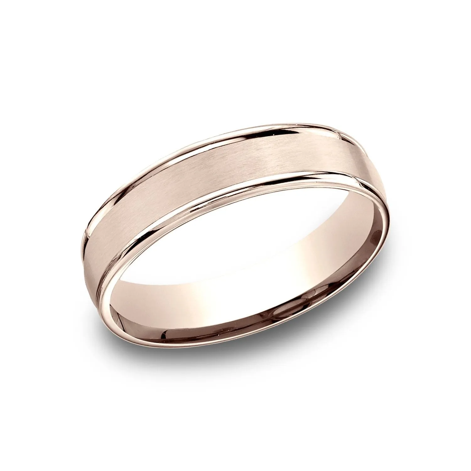 14k Rose Gold 5mm Comfort-fit Satin Finish High Polished Round Edge Carved Design Band