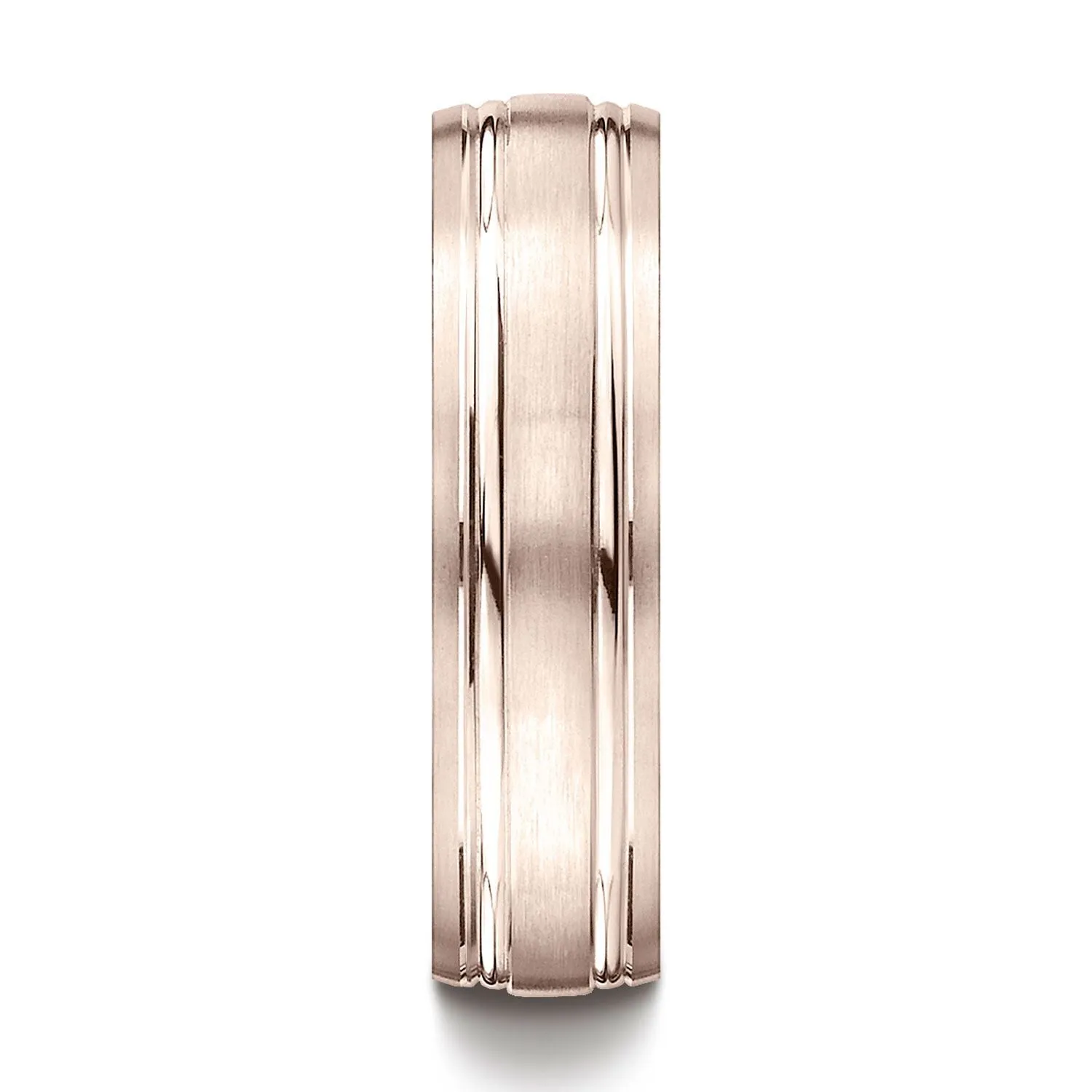 14k Rose Gold 6mm Comfort-fit Satin-finished With Parallel Grooves Carved Design Band