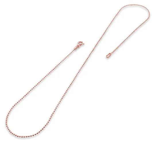 14K Rose Gold Plated Sterling Silver Bead Chain 1.2MM