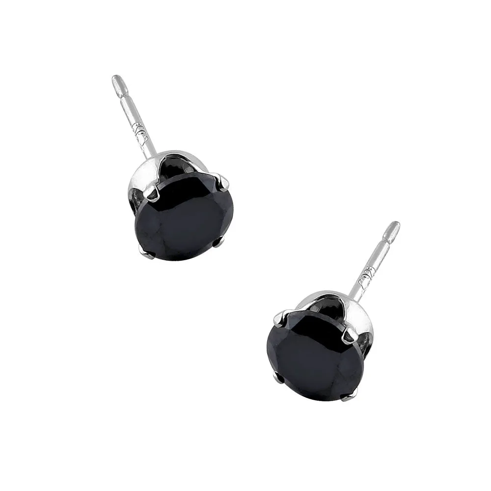 1.50 Ct. Sterling Silver Black CZ Stud Earrings 6mm