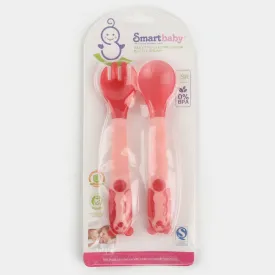 2pcs/set Soft Silicone Spoon Fork Set-Pink