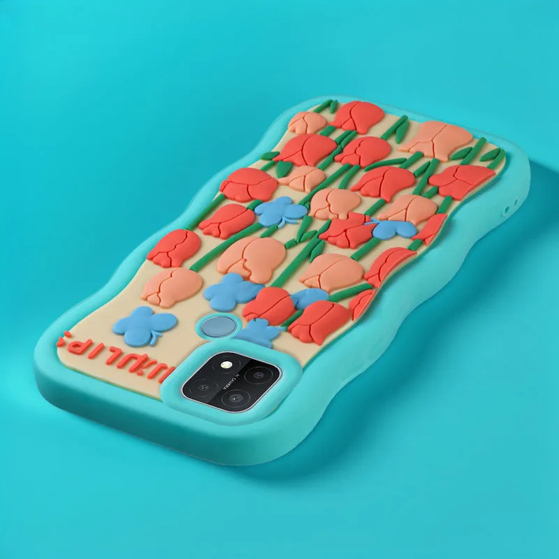 3D Silicone Soft Wave Edges Mobile Back Case For Oppo A15