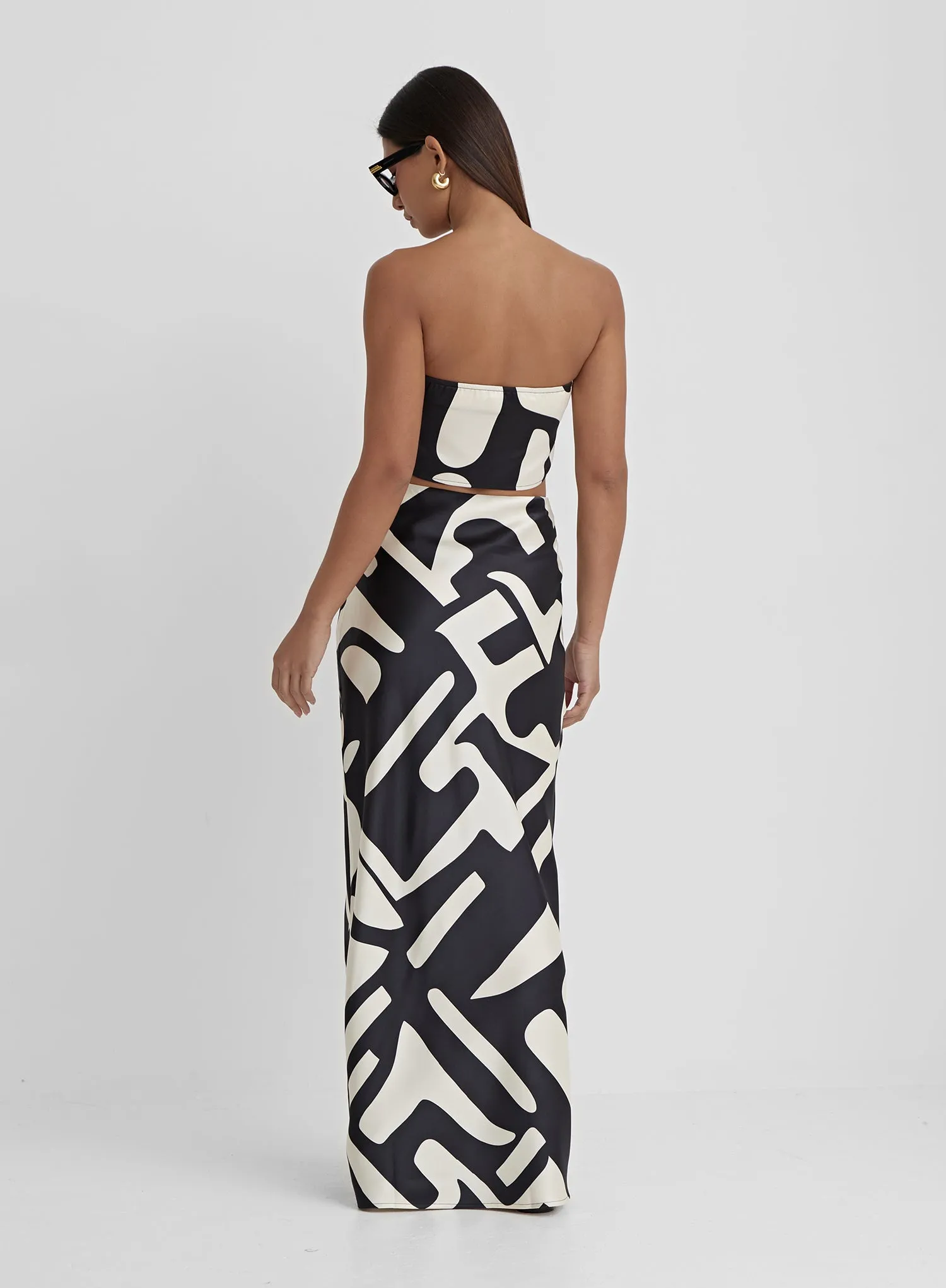 Abstract Print Satin Skirt- Iris