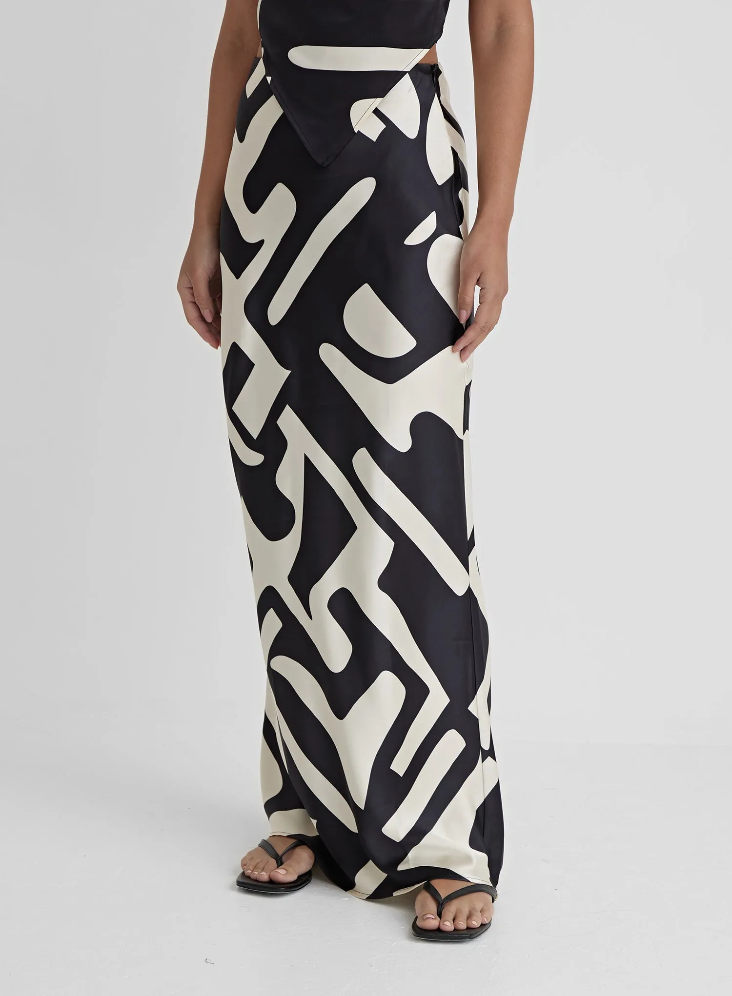 Abstract Print Satin Skirt- Iris