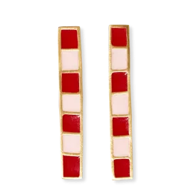 Adele Colorblock Enamel Bar Earrings Red/Blush