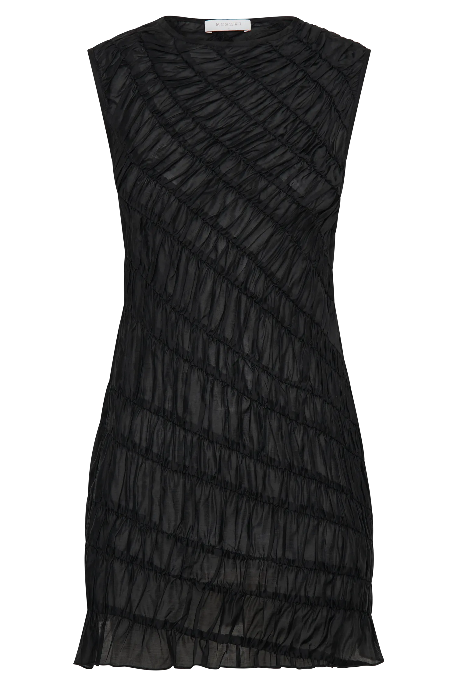 Adella Elegant Black Gathered Mini Dress