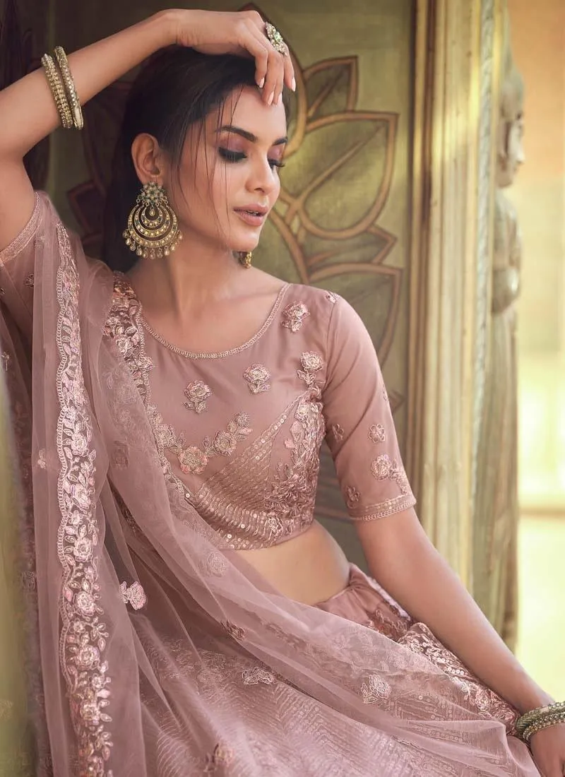 Aesthetic Mauve Pink Color Soft Net Fabric Sequins And Thread Work Lehenga Choli
