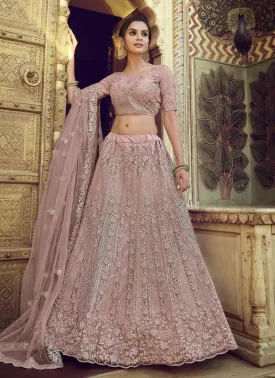 Aesthetic Mauve Pink Color Soft Net Fabric Sequins And Thread Work Lehenga Choli