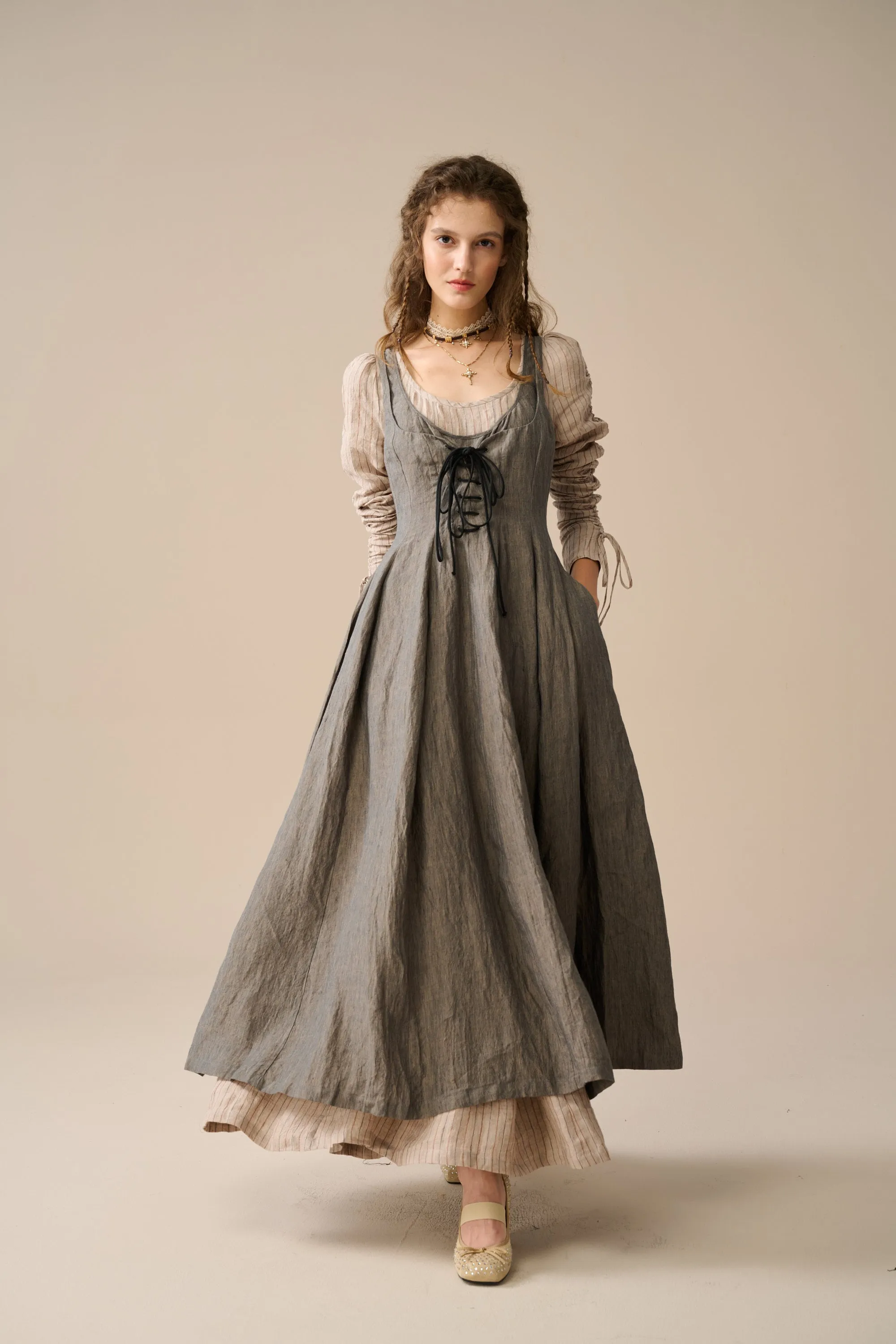Alisa 25 | lace up linen dress