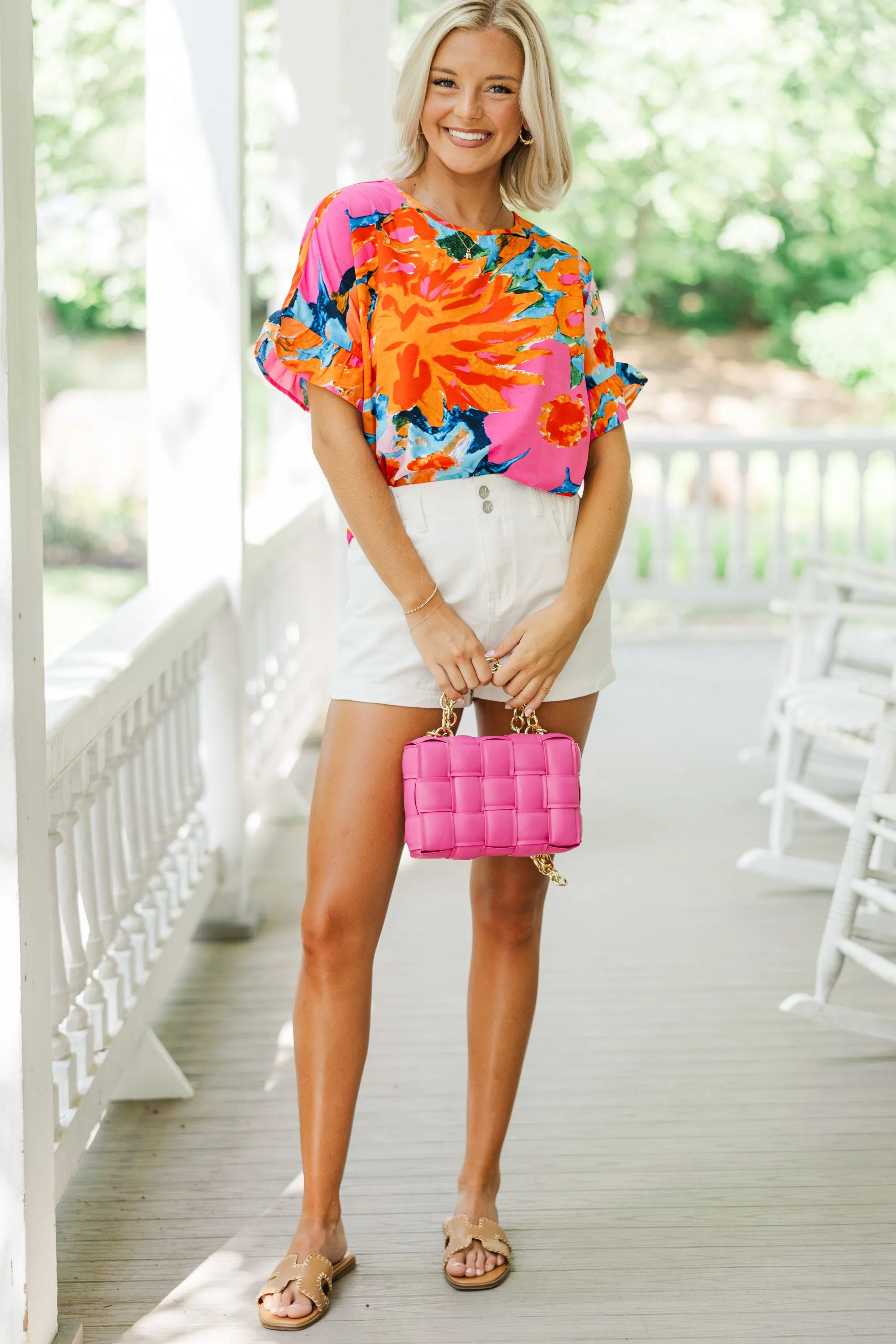 All I Ask Coral Orange Floral Ruffled Top