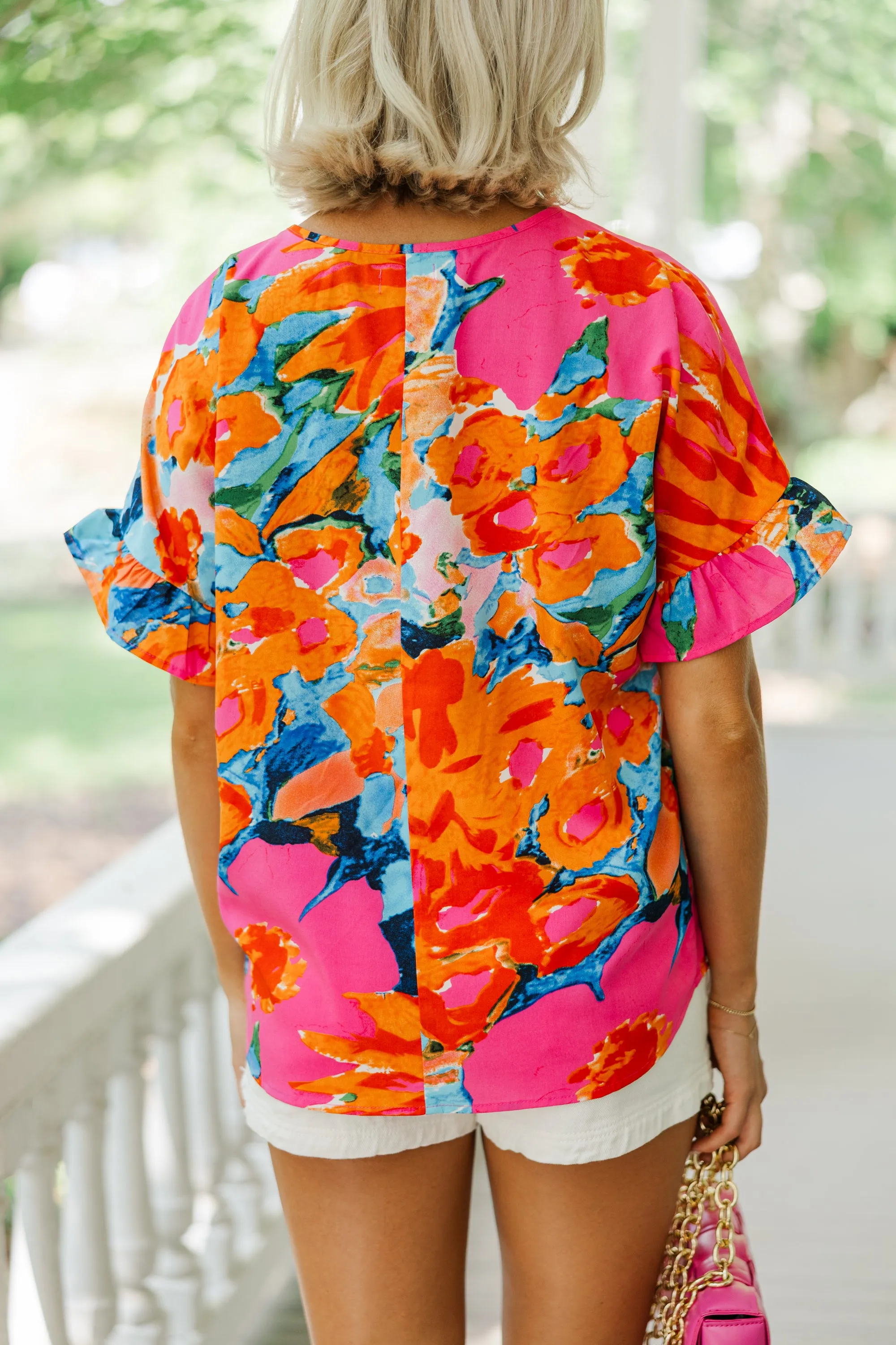 All I Ask Coral Orange Floral Ruffled Top