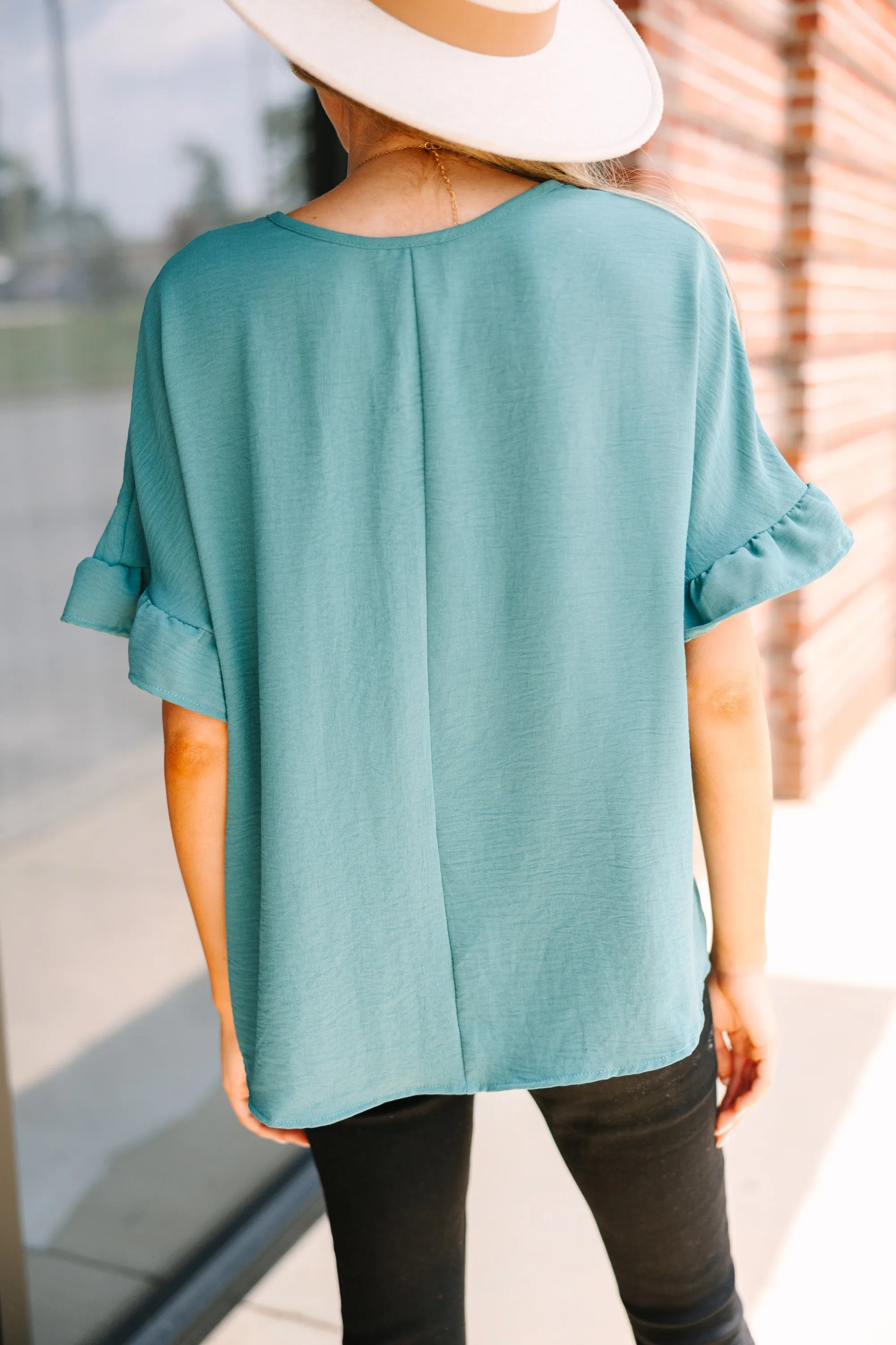 All I Ask Dark Sage Green Ruffled Top