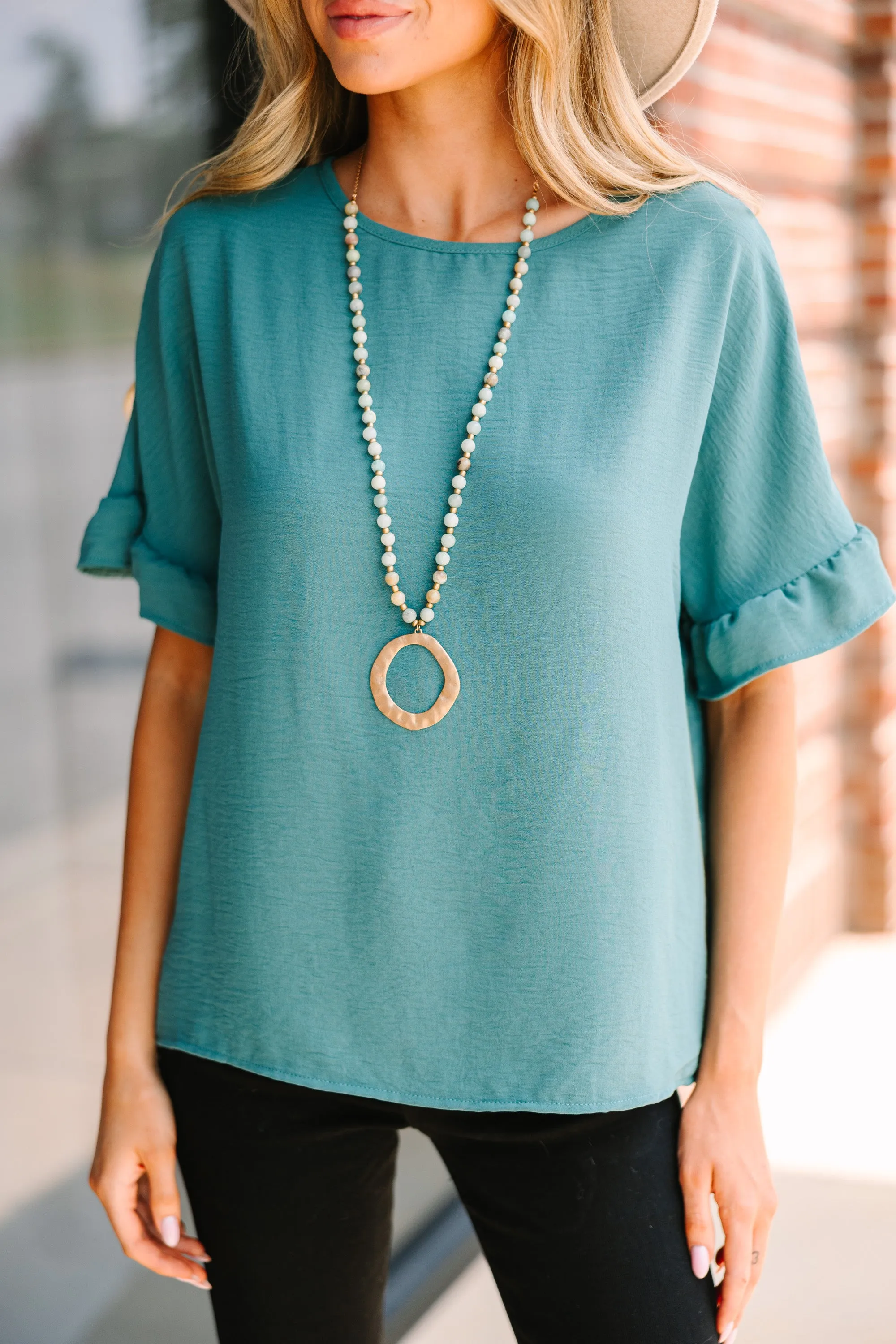 All I Ask Dark Sage Green Ruffled Top