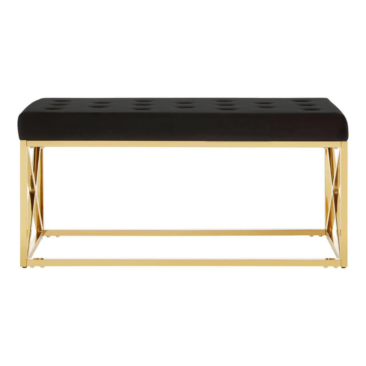 Allure Black Tufted Seat / Gold Finish Bench