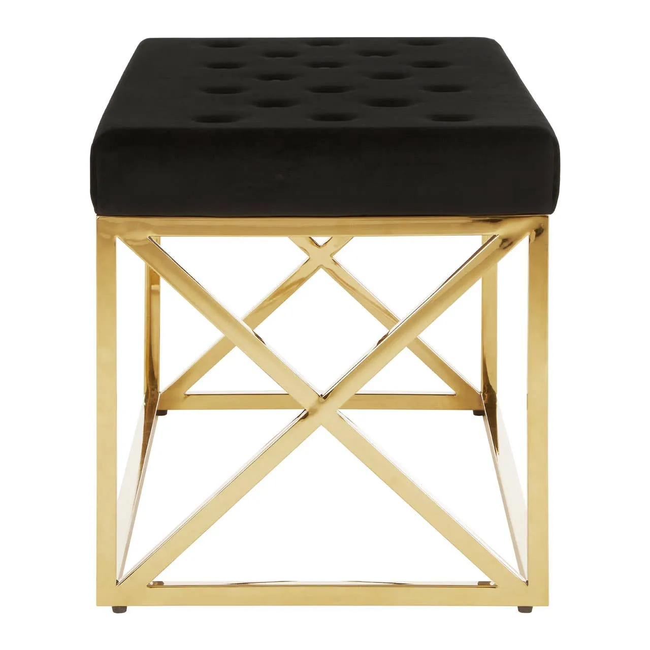 Allure Black Tufted Seat / Gold Finish Bench