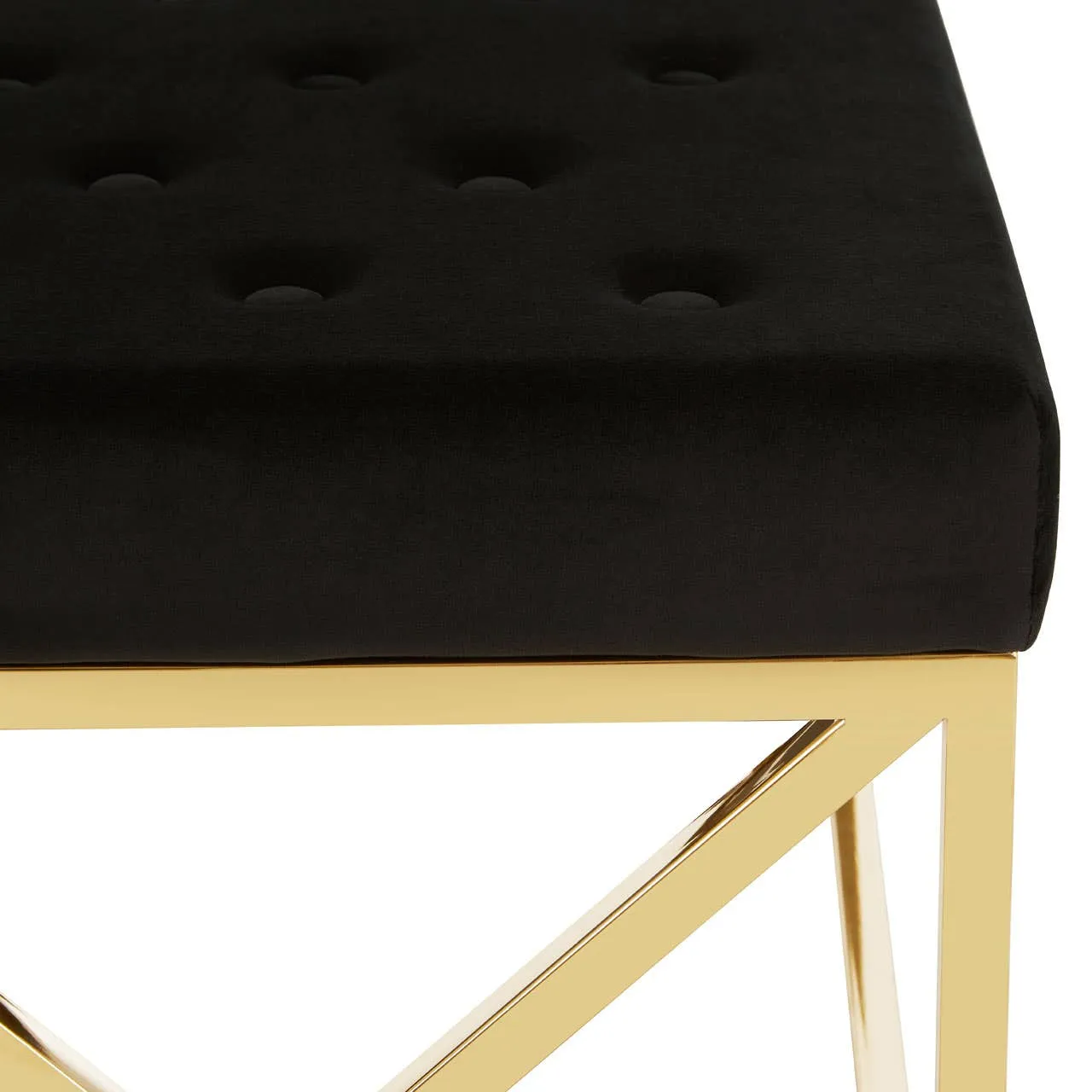 Allure Black Tufted Seat / Gold Finish Bench