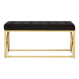 Allure Black Tufted Seat / Gold Finish Bench