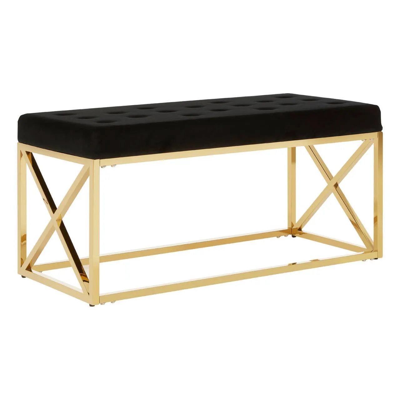 Allure Black Tufted Seat / Gold Finish Bench