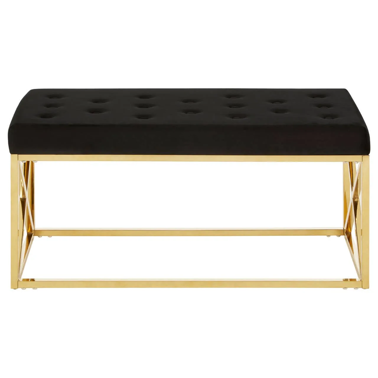 Allure Black Tufted Seat / Gold Finish Bench