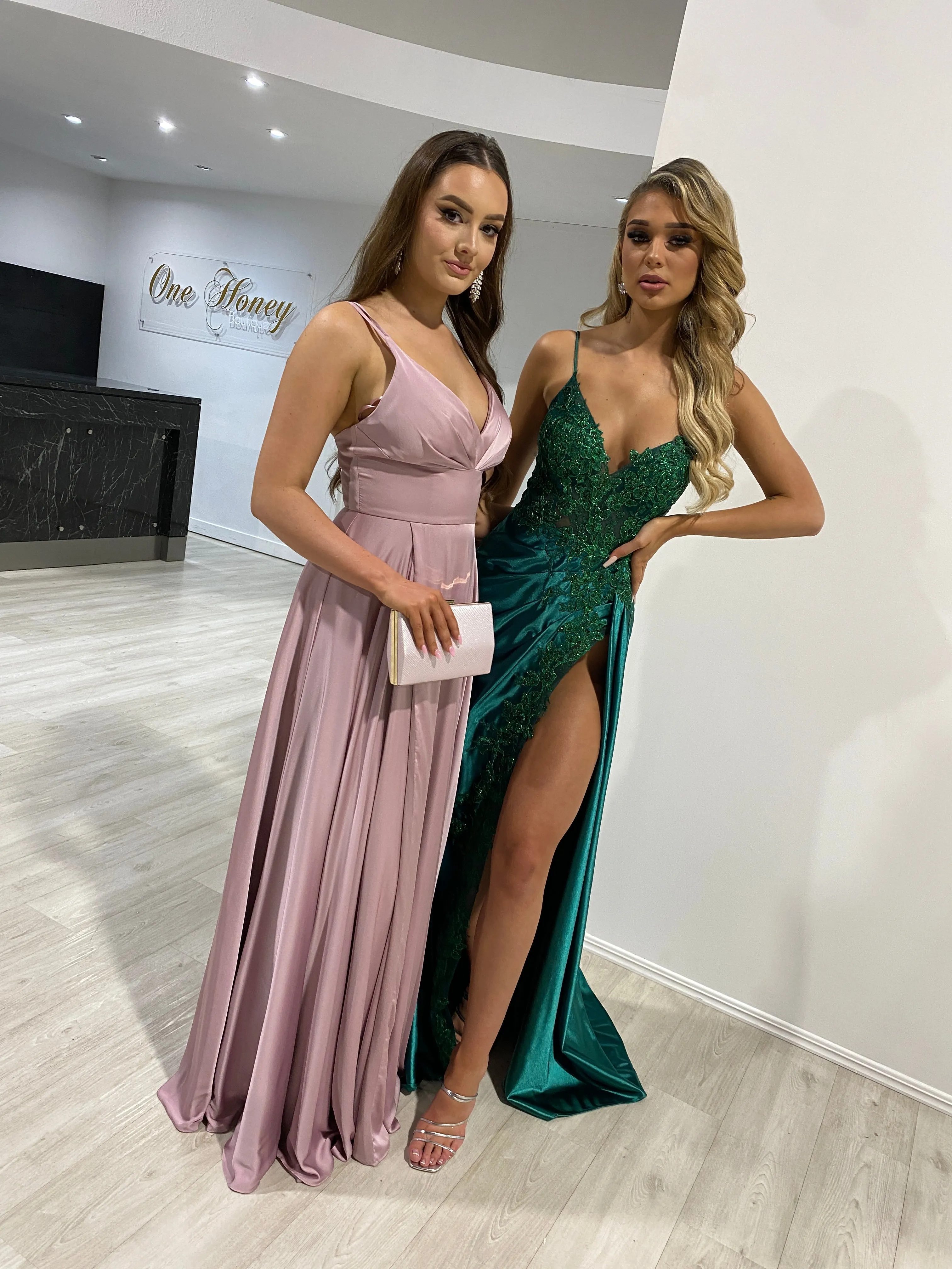 Elegant ALVA Lace-Trim Corset-Back Formal Dress in Silky Fabric