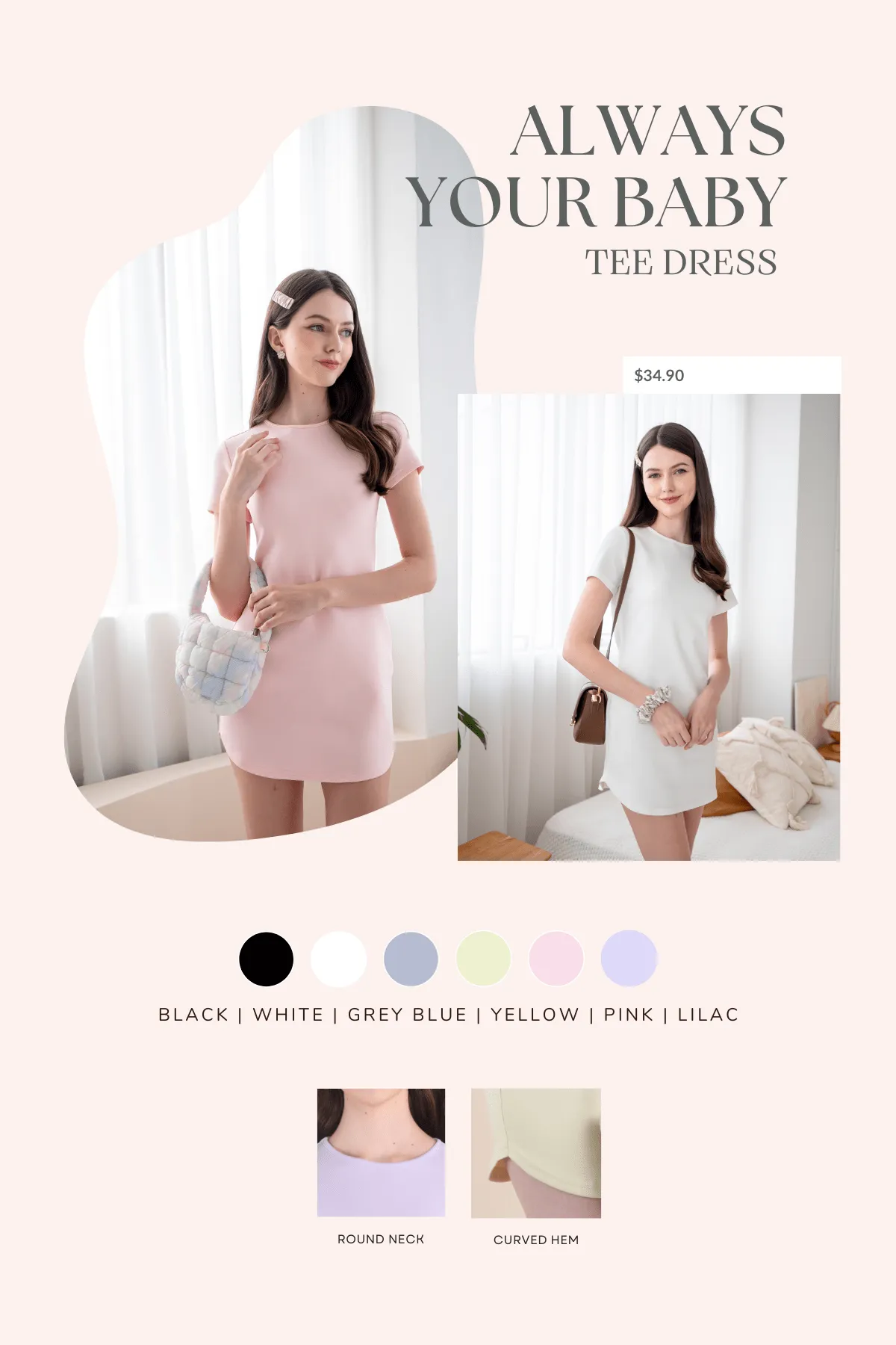 ALWAYS YOUR BABY TEE DRESS IN PINK