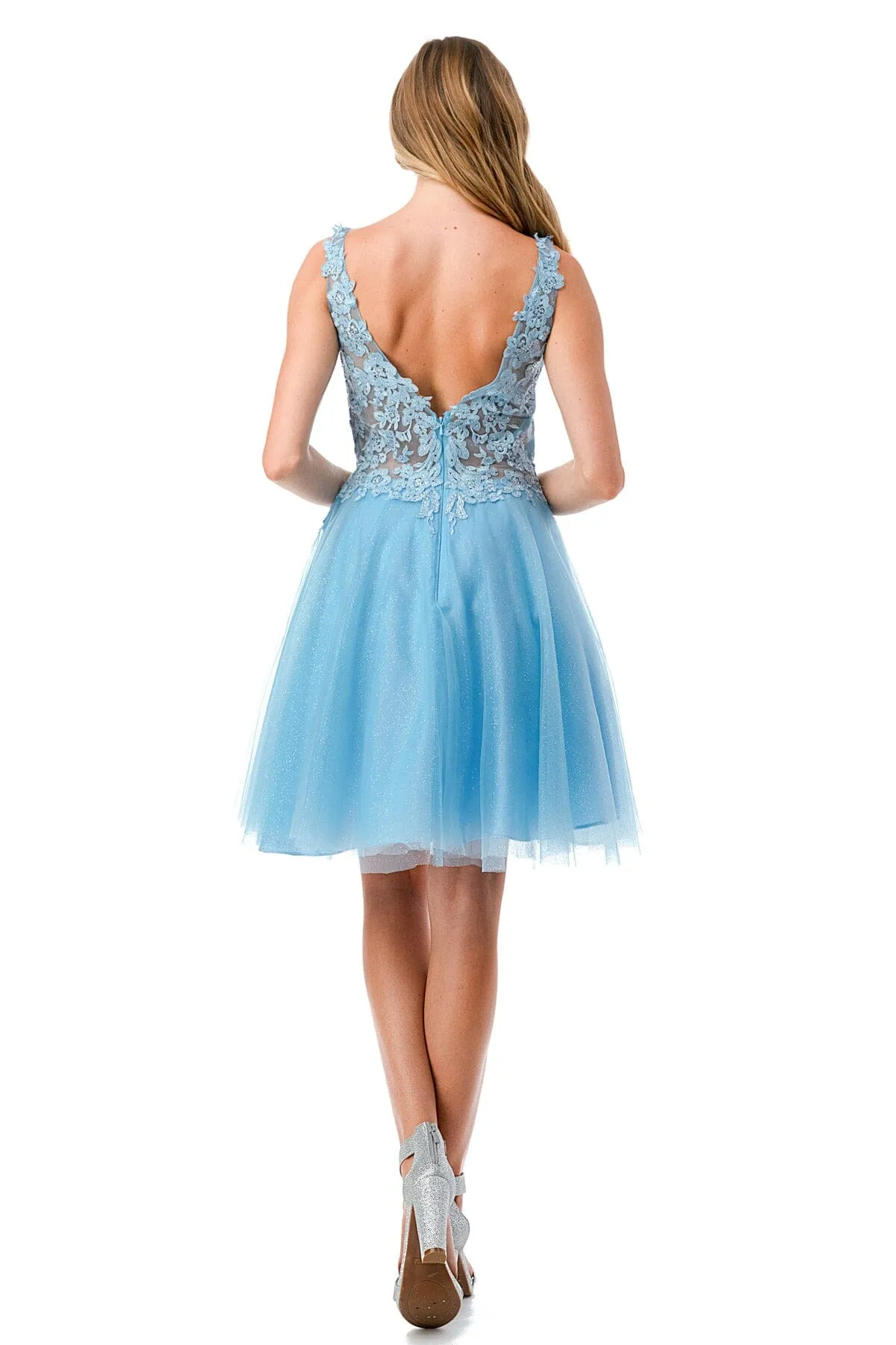 Applique Short V-Neck Dress by Coya S2739J