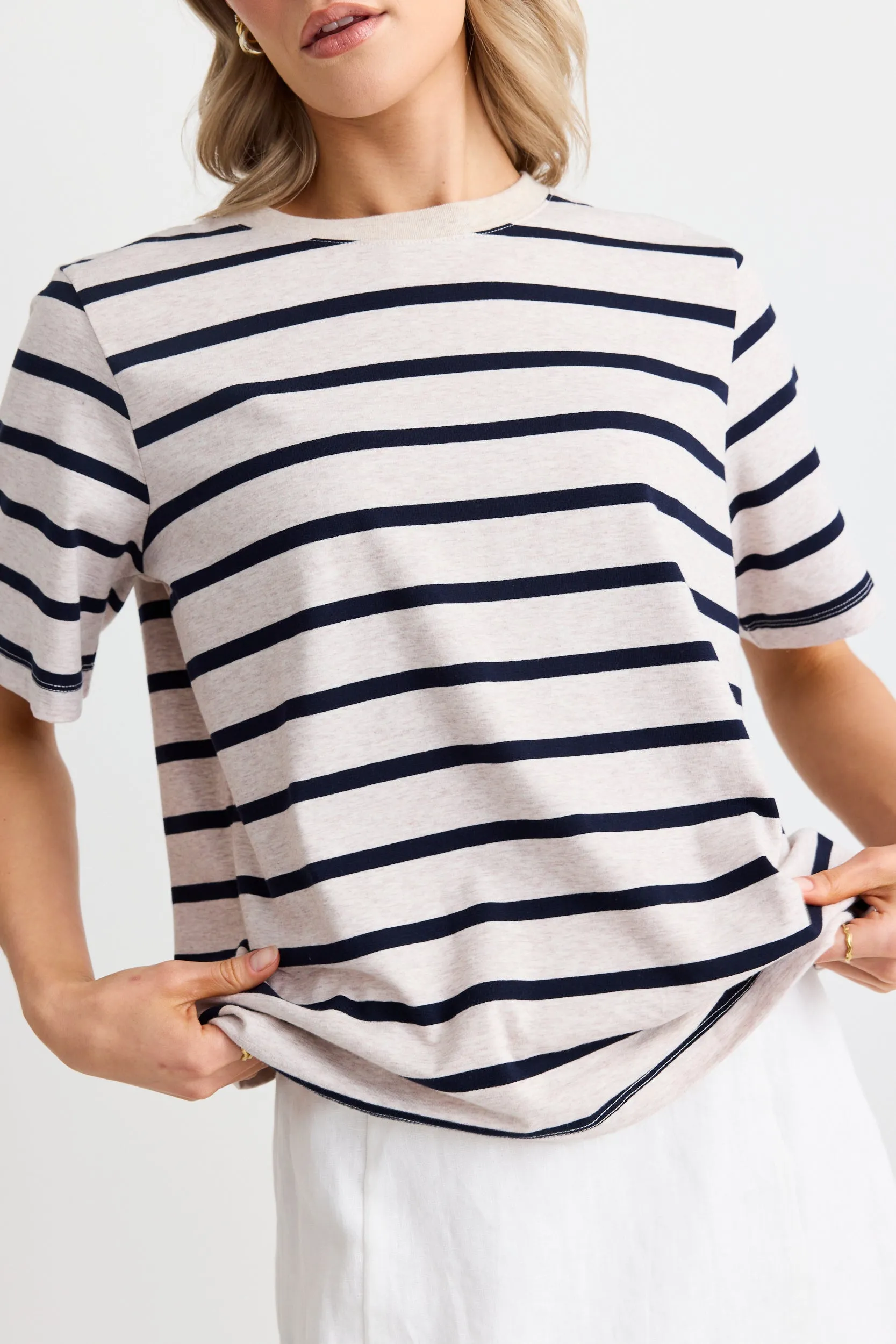 Binding Ecru Navy Stripe Boxy Fit Tee