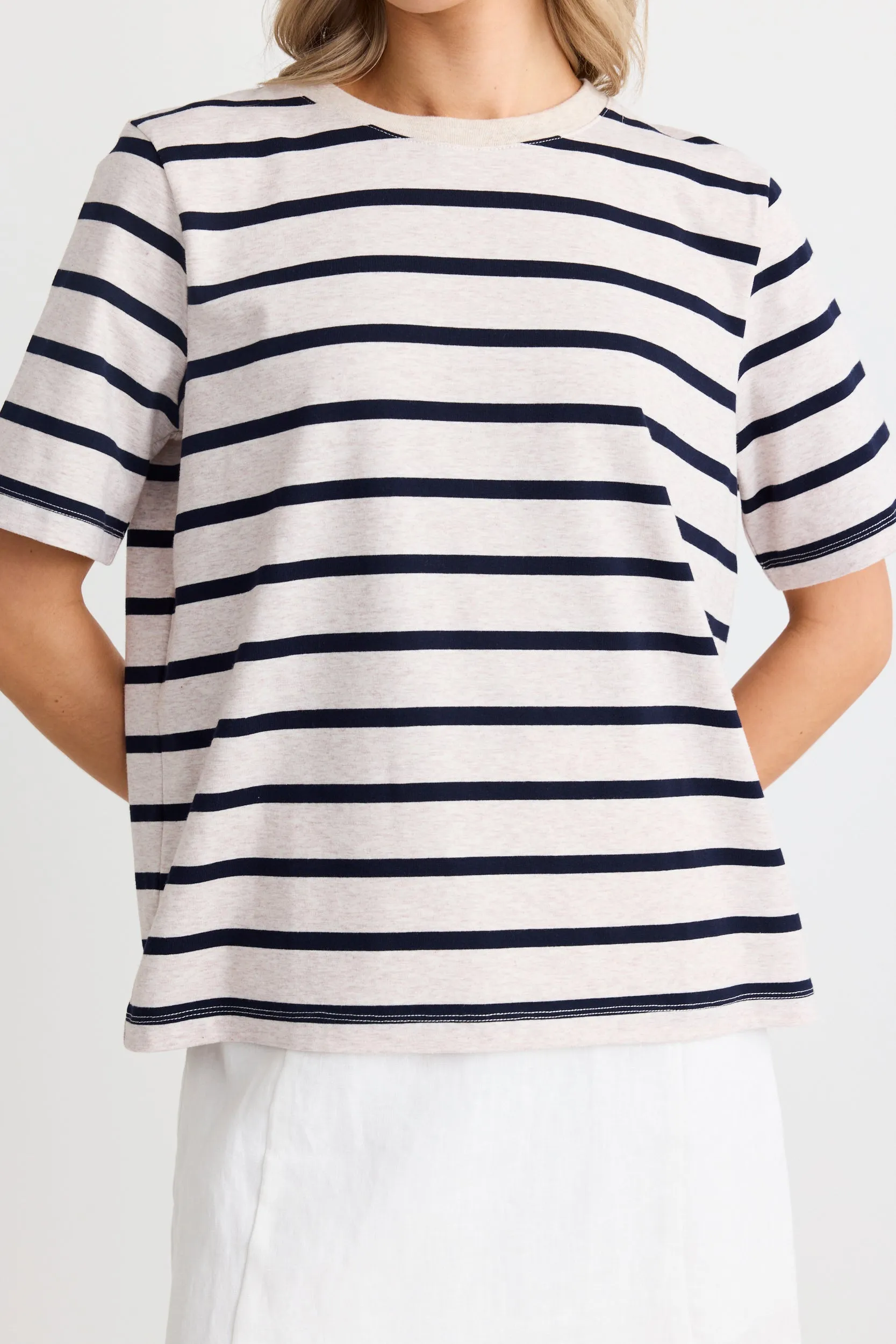 Binding Ecru Navy Stripe Boxy Fit Tee