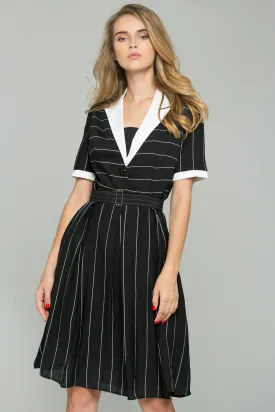 Black and White Pin stripe Décolleté Midi Dress