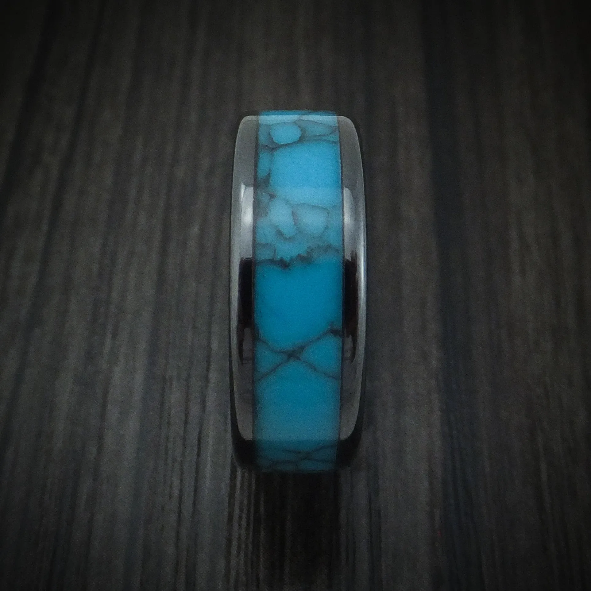 Black Ceramic and Turquoise Men's Ring Custom Made