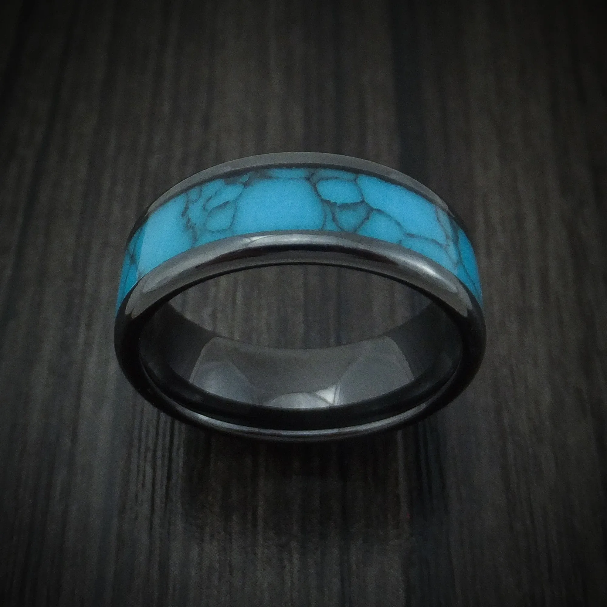 Black Ceramic and Turquoise Men's Ring Custom Made