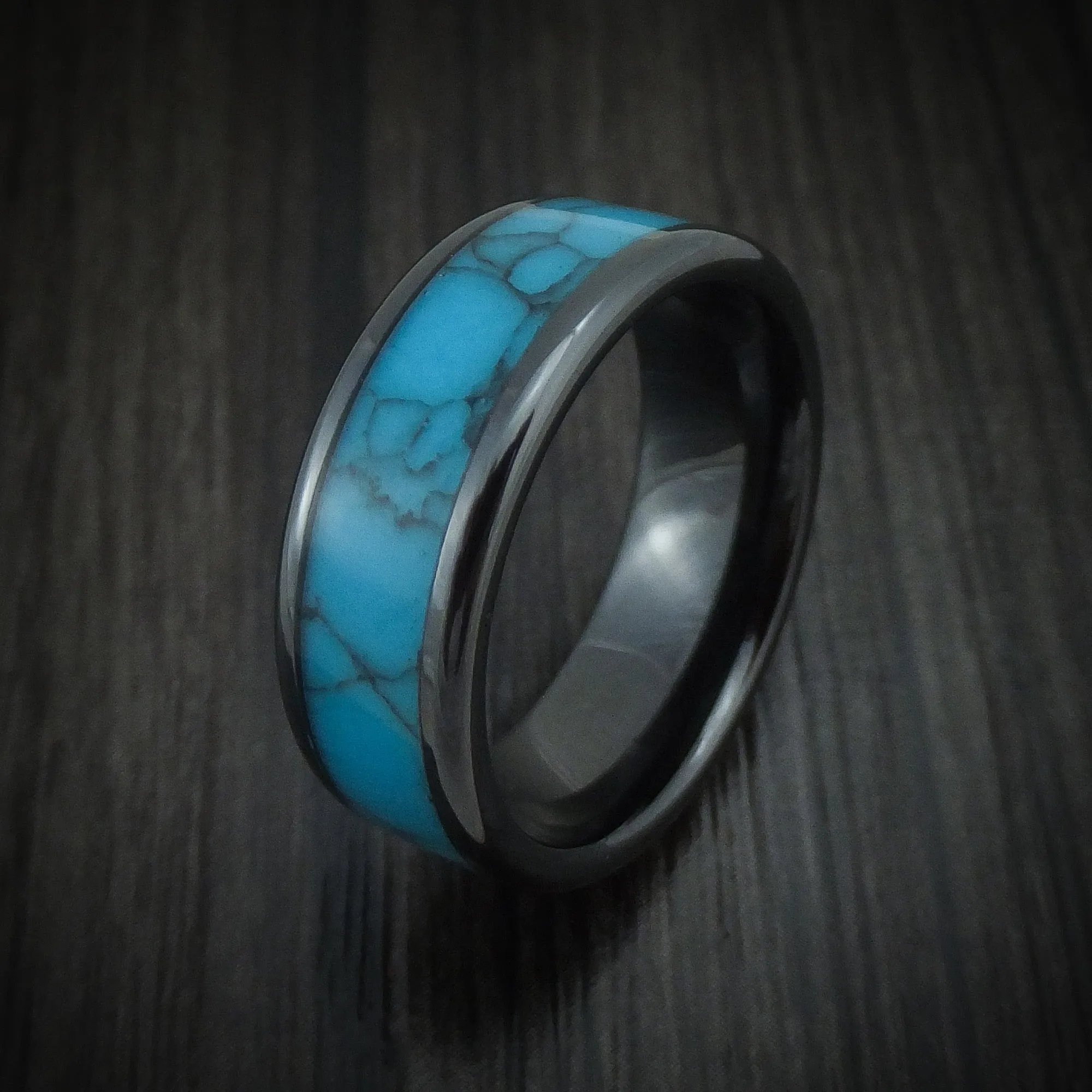 Black Ceramic and Turquoise Men's Ring Custom Made