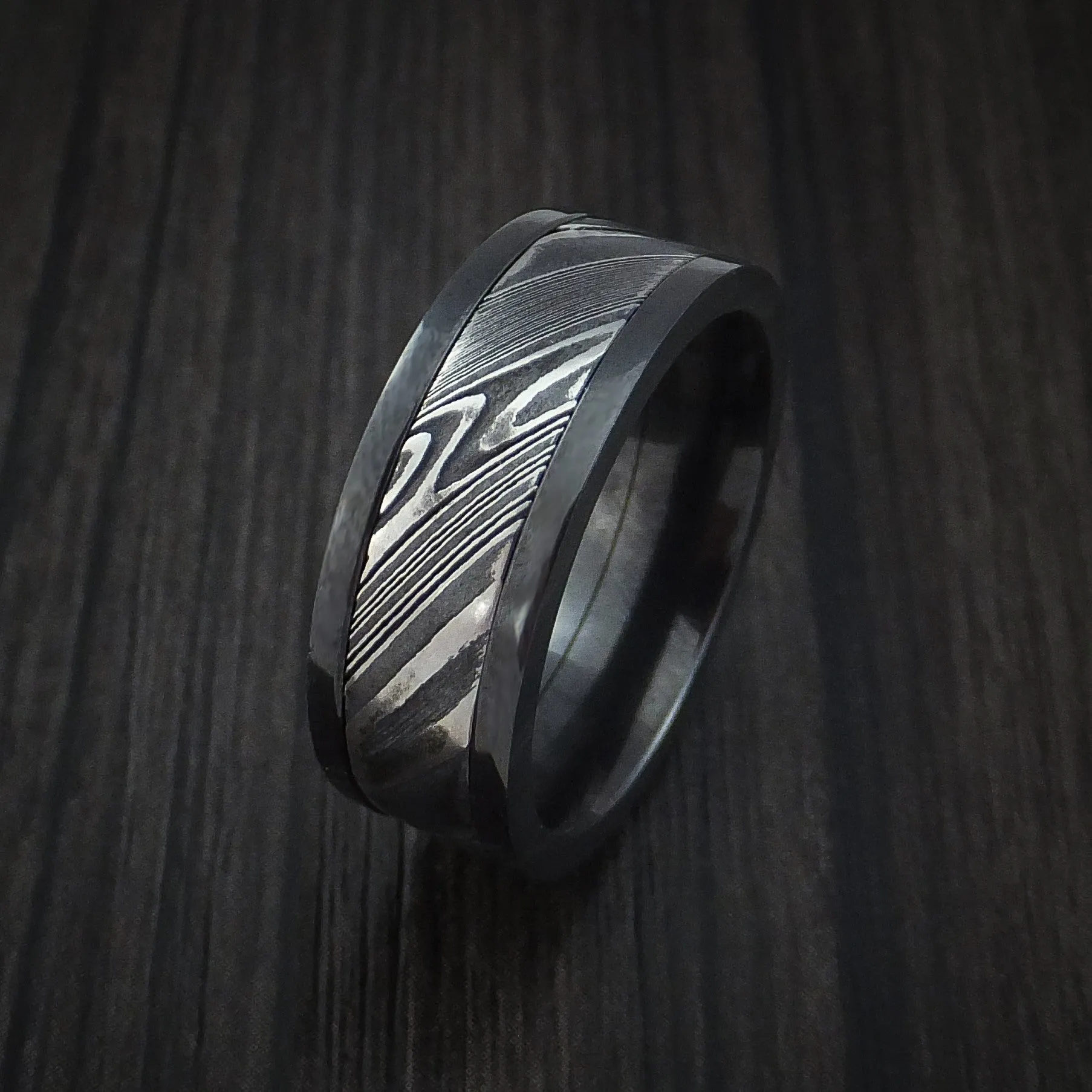 Black Titanium and Kuro Damascus Steel Band Custom Made Men's Ring