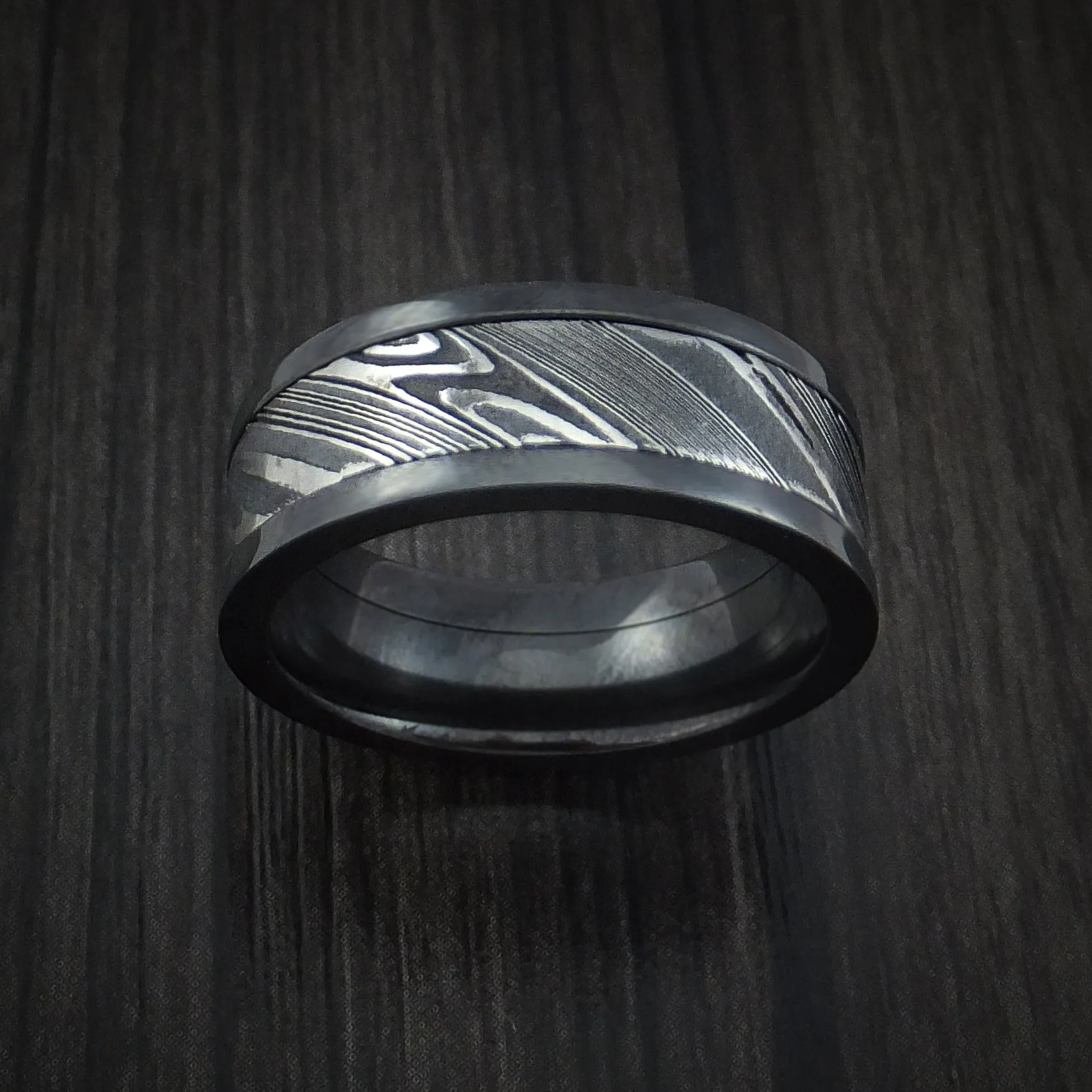 Black Titanium and Kuro Damascus Steel Band Custom Made Men's Ring