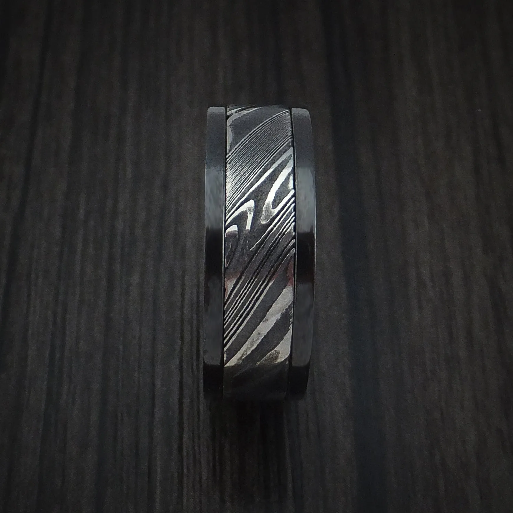 Black Titanium and Kuro Damascus Steel Band Custom Made Men's Ring