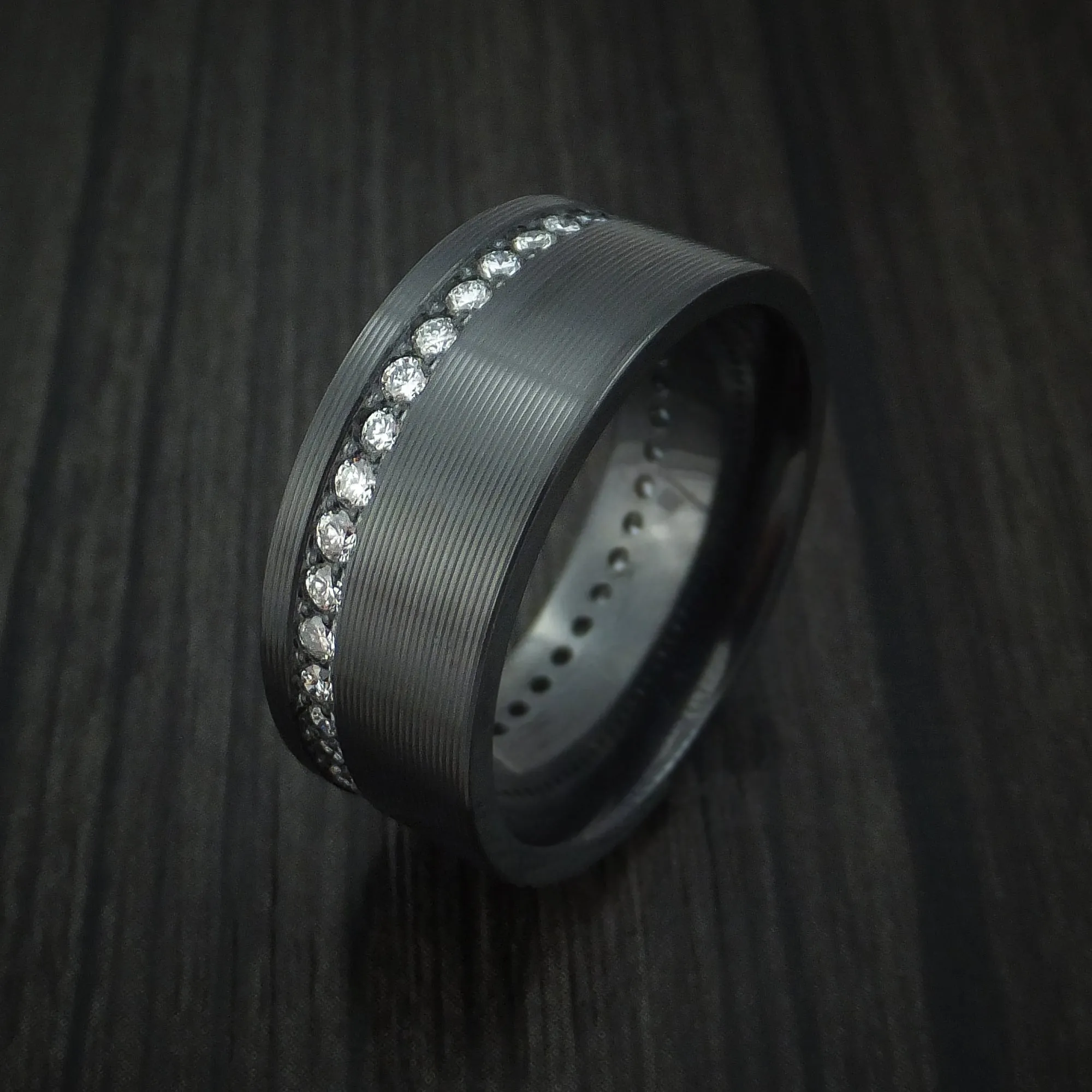 Black Zirconium and Diamonds Eternity Men's Ring Custom Made Band