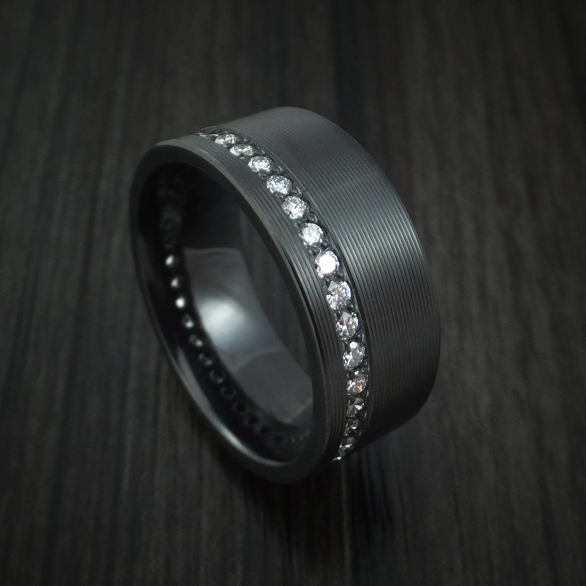 Black Zirconium and Diamonds Eternity Men's Ring Custom Made Band