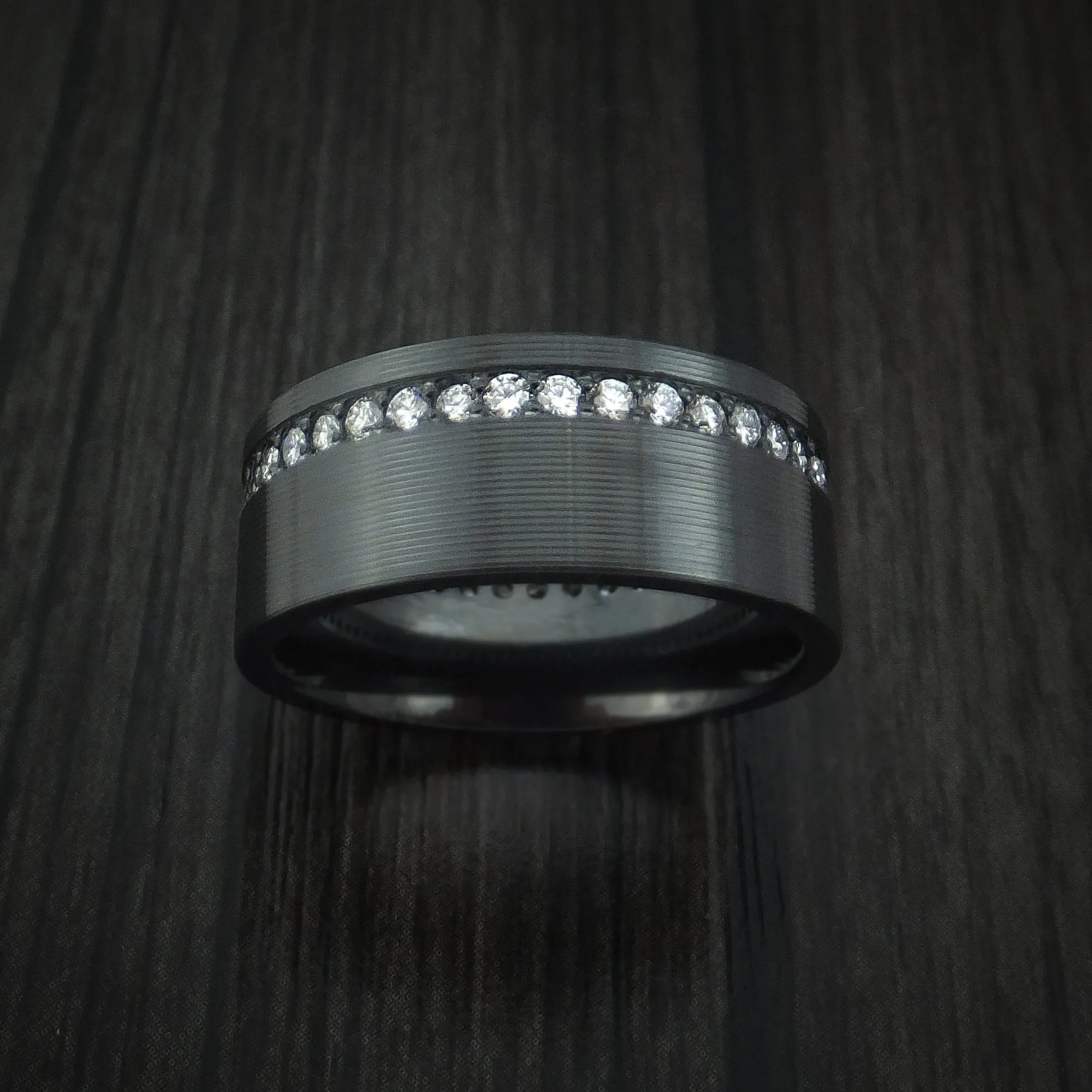 Black Zirconium and Diamonds Eternity Men's Ring Custom Made Band