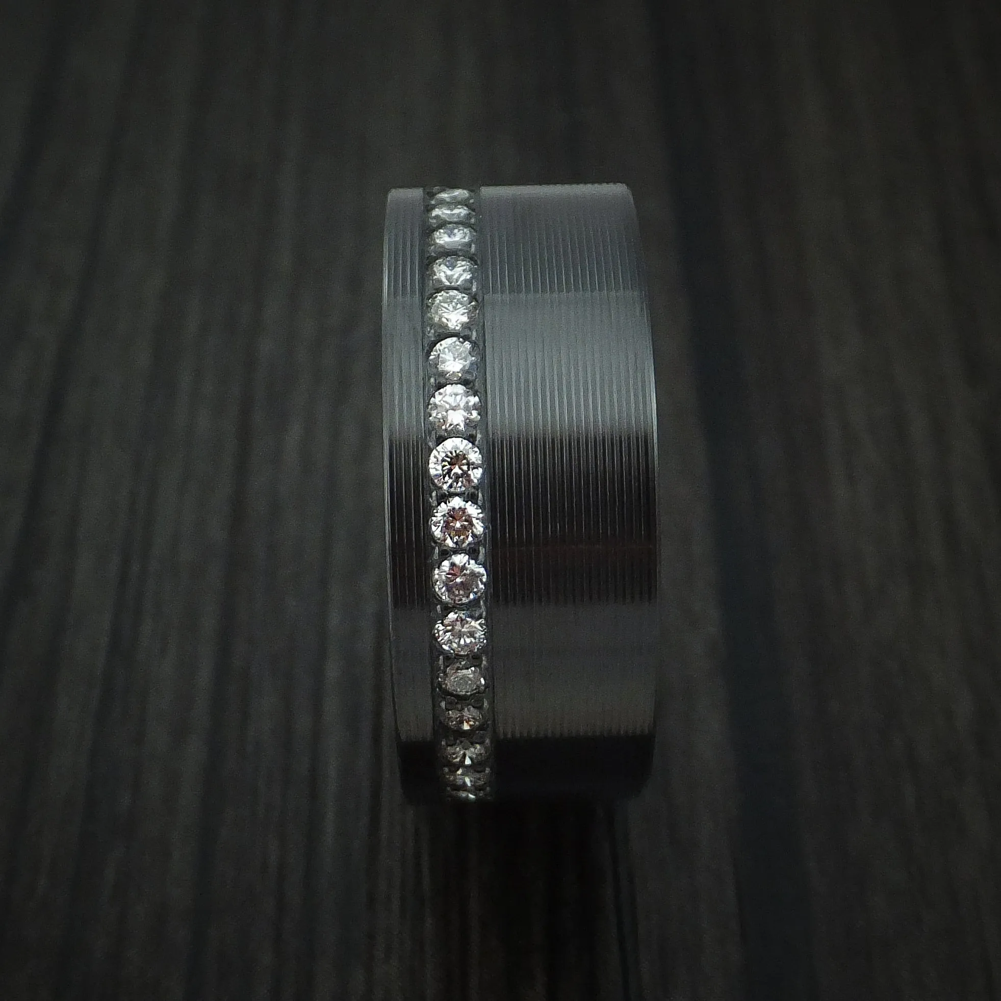Black Zirconium and Diamonds Eternity Men's Ring Custom Made Band