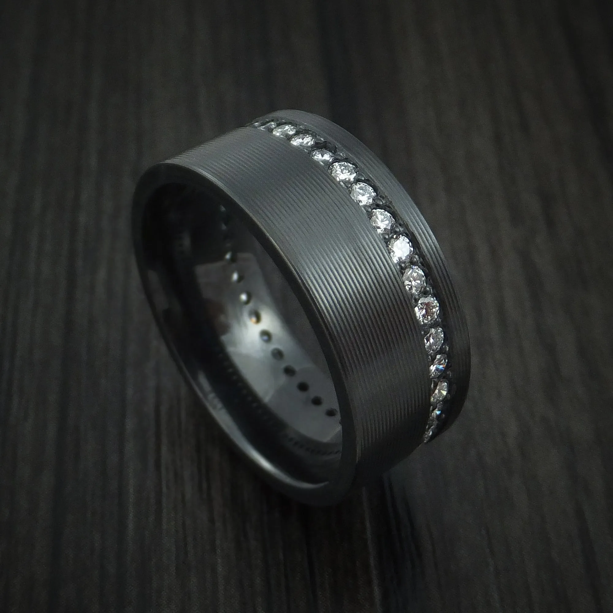Black Zirconium and Diamonds Eternity Men's Ring Custom Made Band