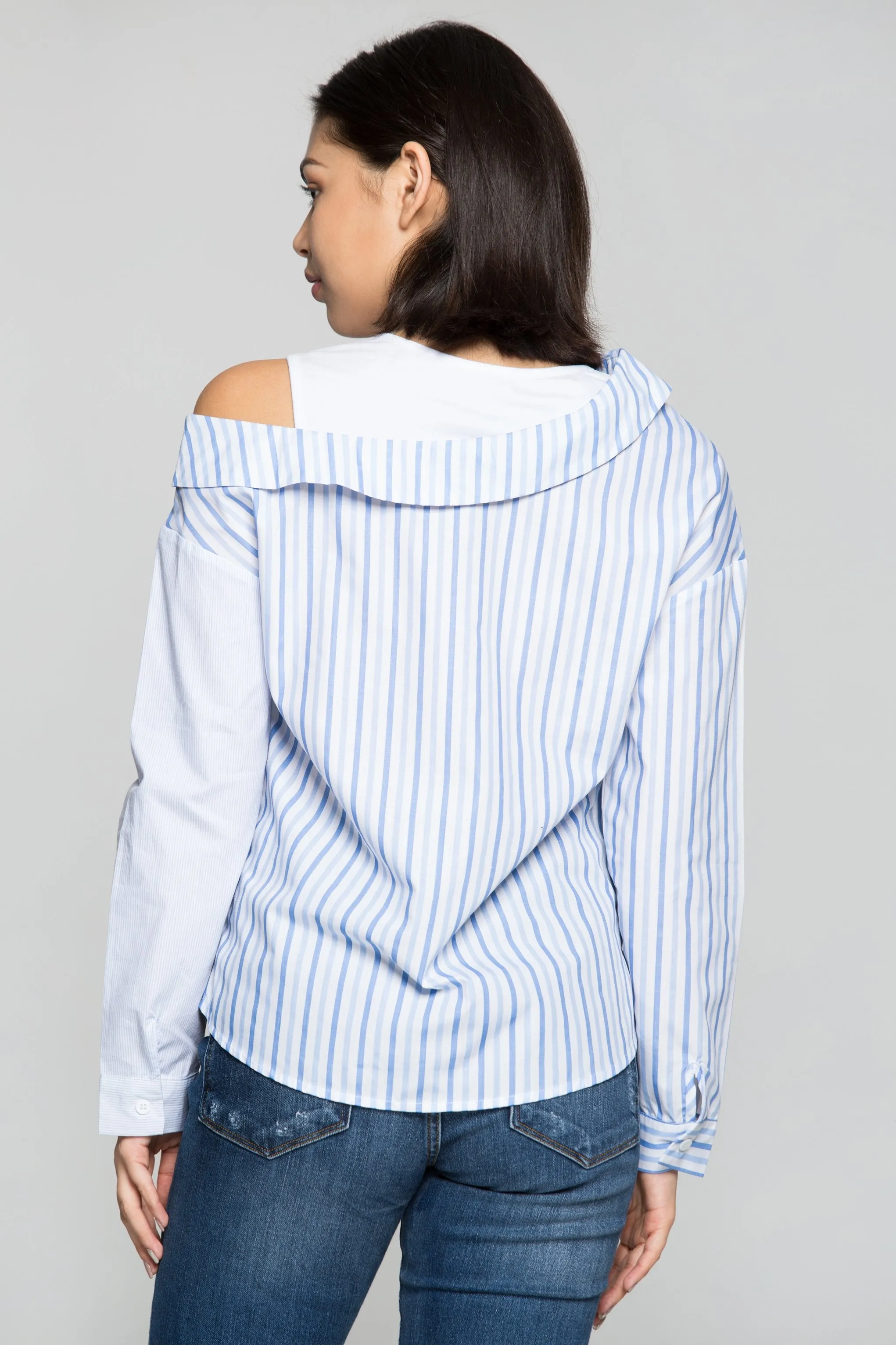 Blue and White Asymmetrical Stripes Shirt