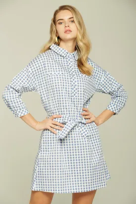 Blue and White Check Button-up Dress