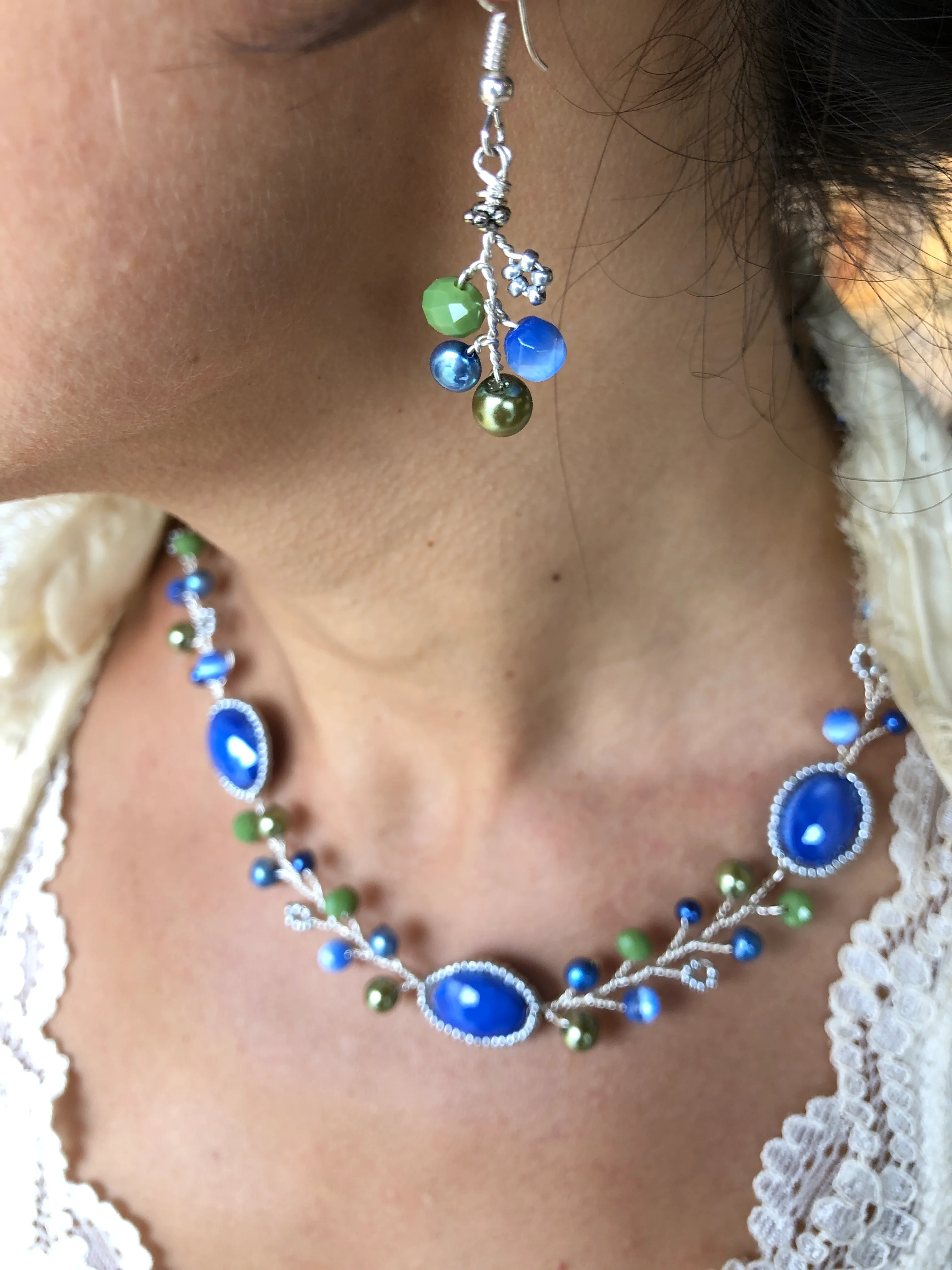 Branch Earrings - Cobalt & Green