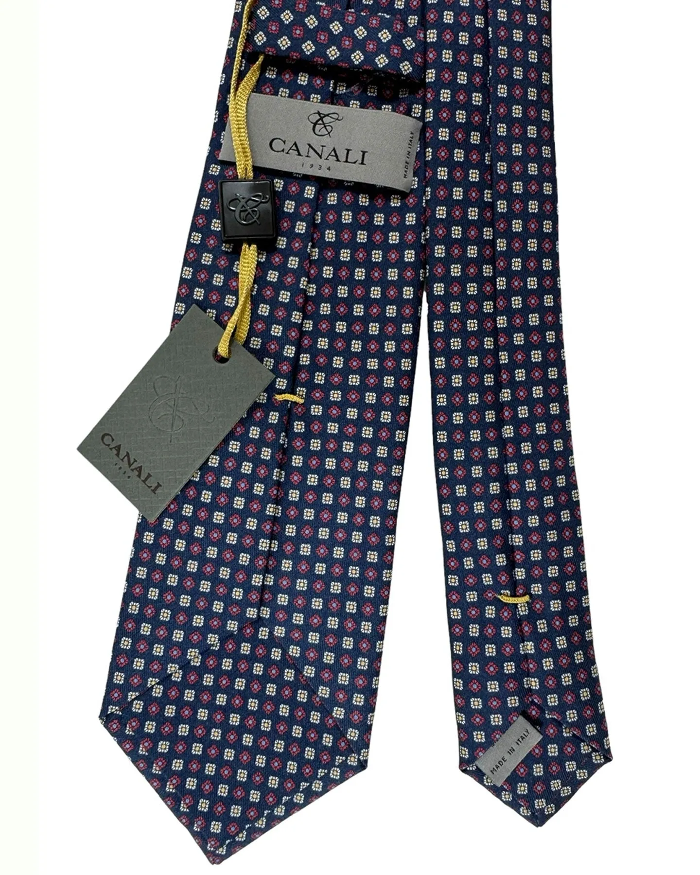 Canali Silk Tie Midnight Blue Red Mini Floral