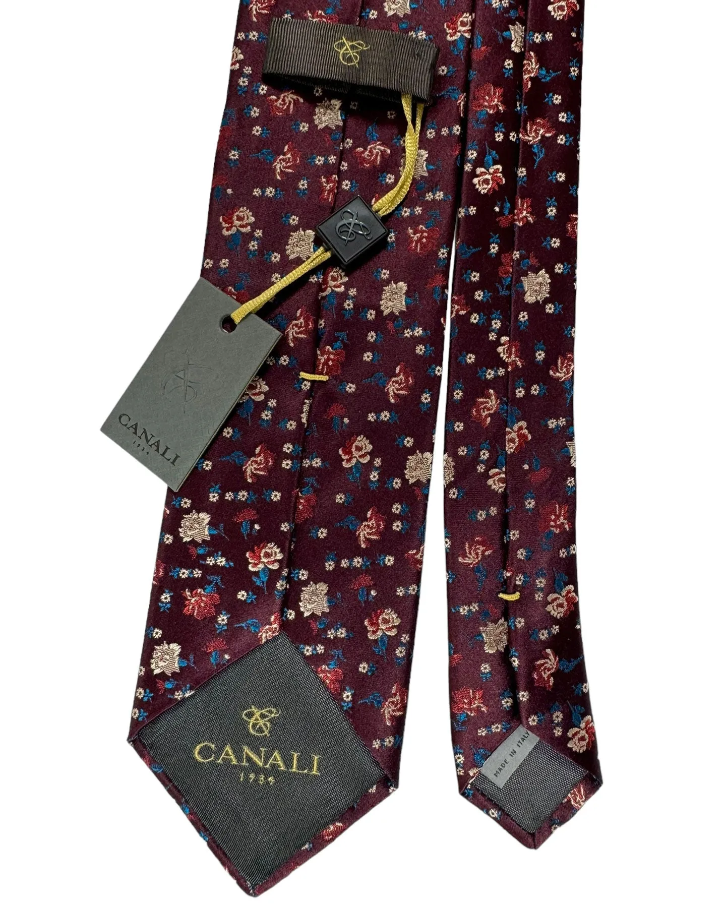 Canali Tie Maroon Royal Blue Gold Floral - Jacquard Silk