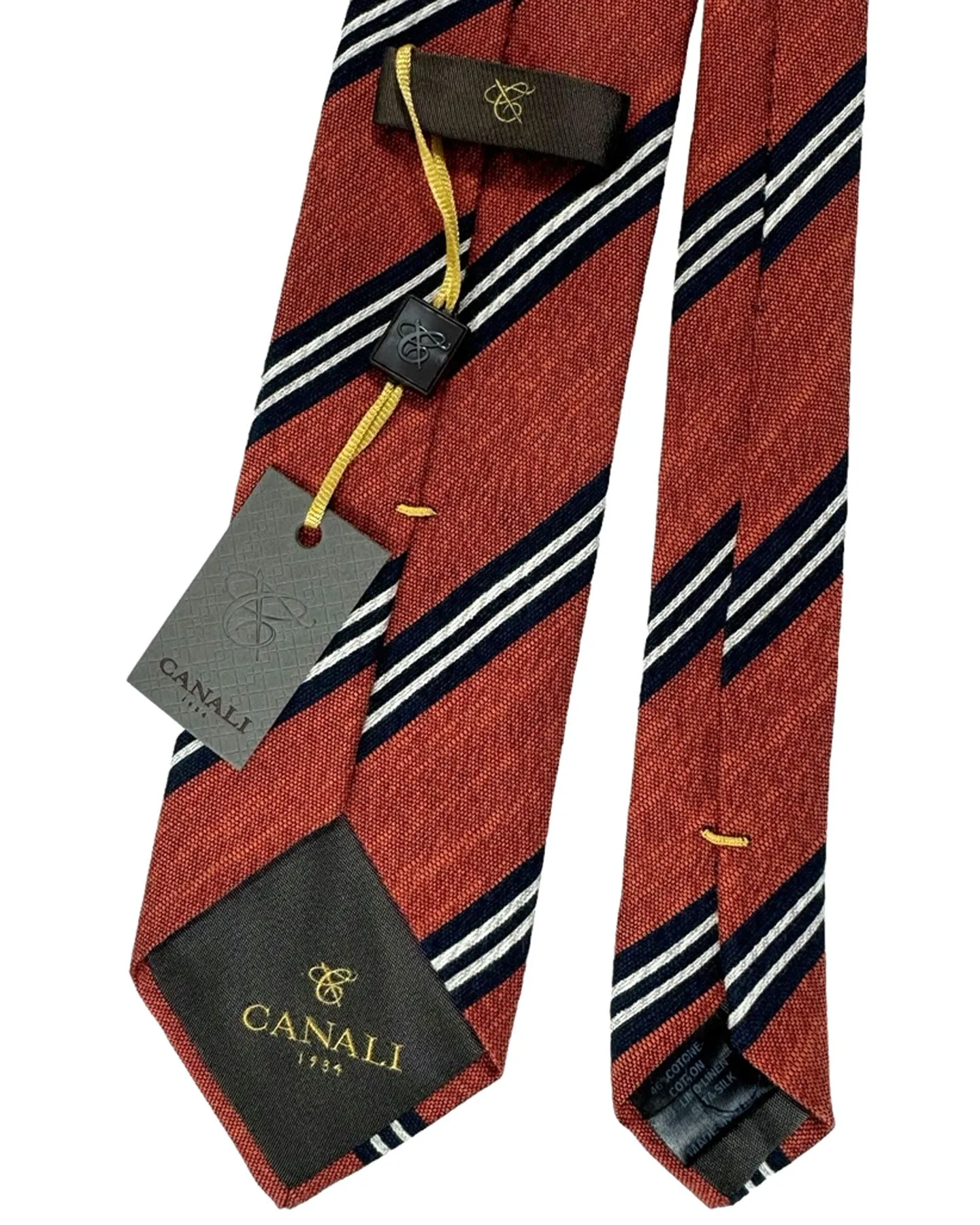 Canali Tie Rust Brown Stripes -Linen/ Cotton/ Silk SALE